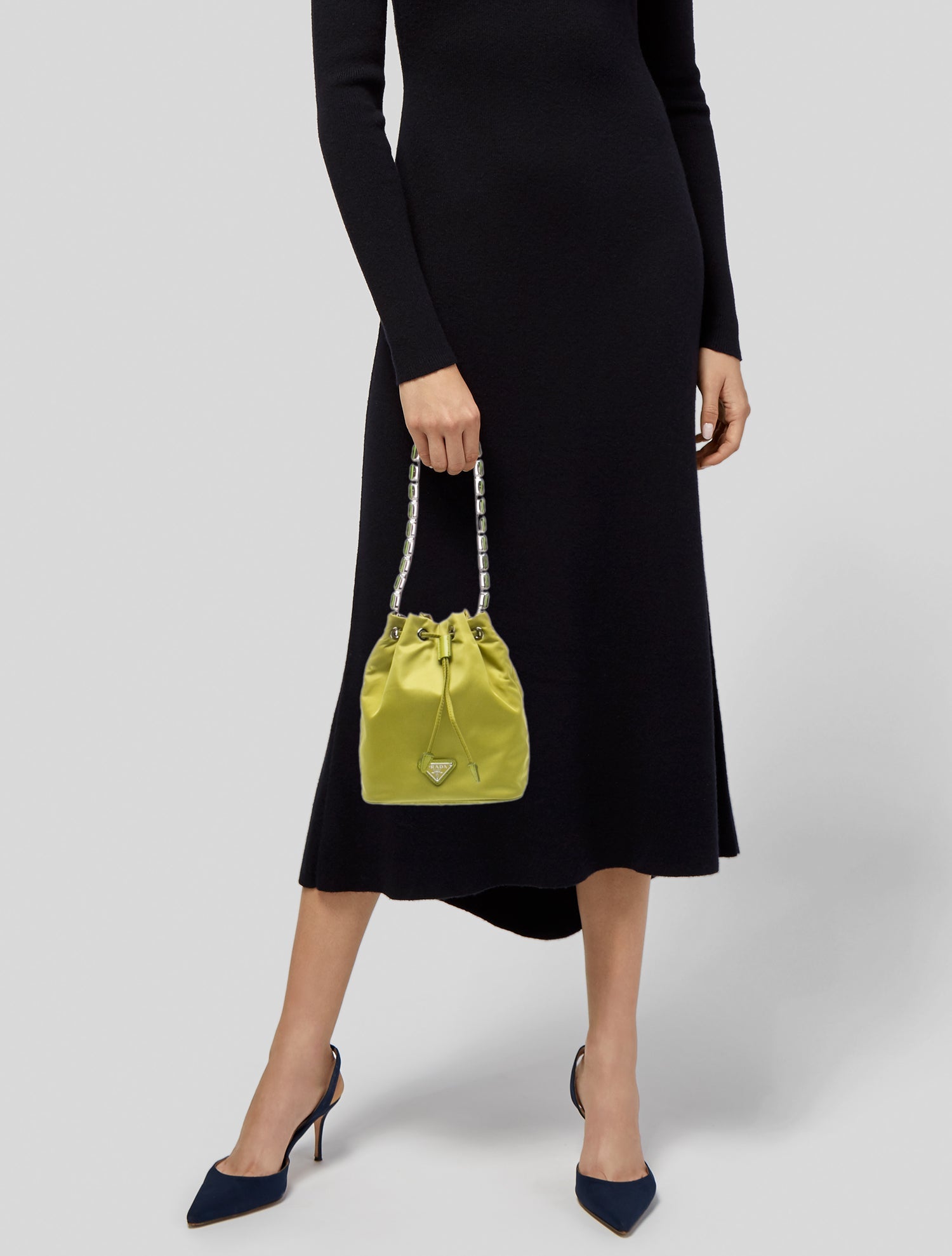 Prada Enameled Metal Triangle Top Handle Bag