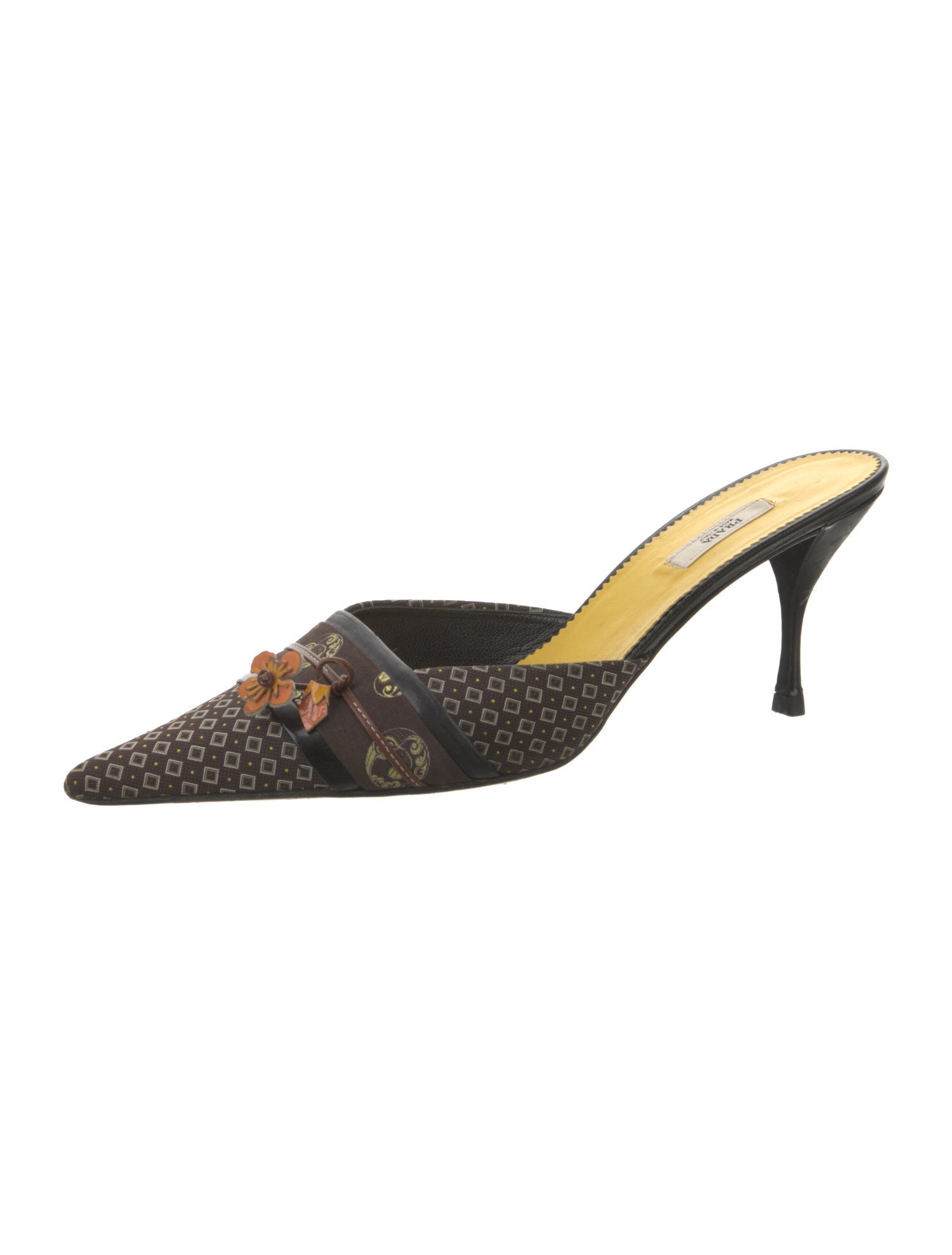 Prada Printed Leather Trim Embellishment Mules