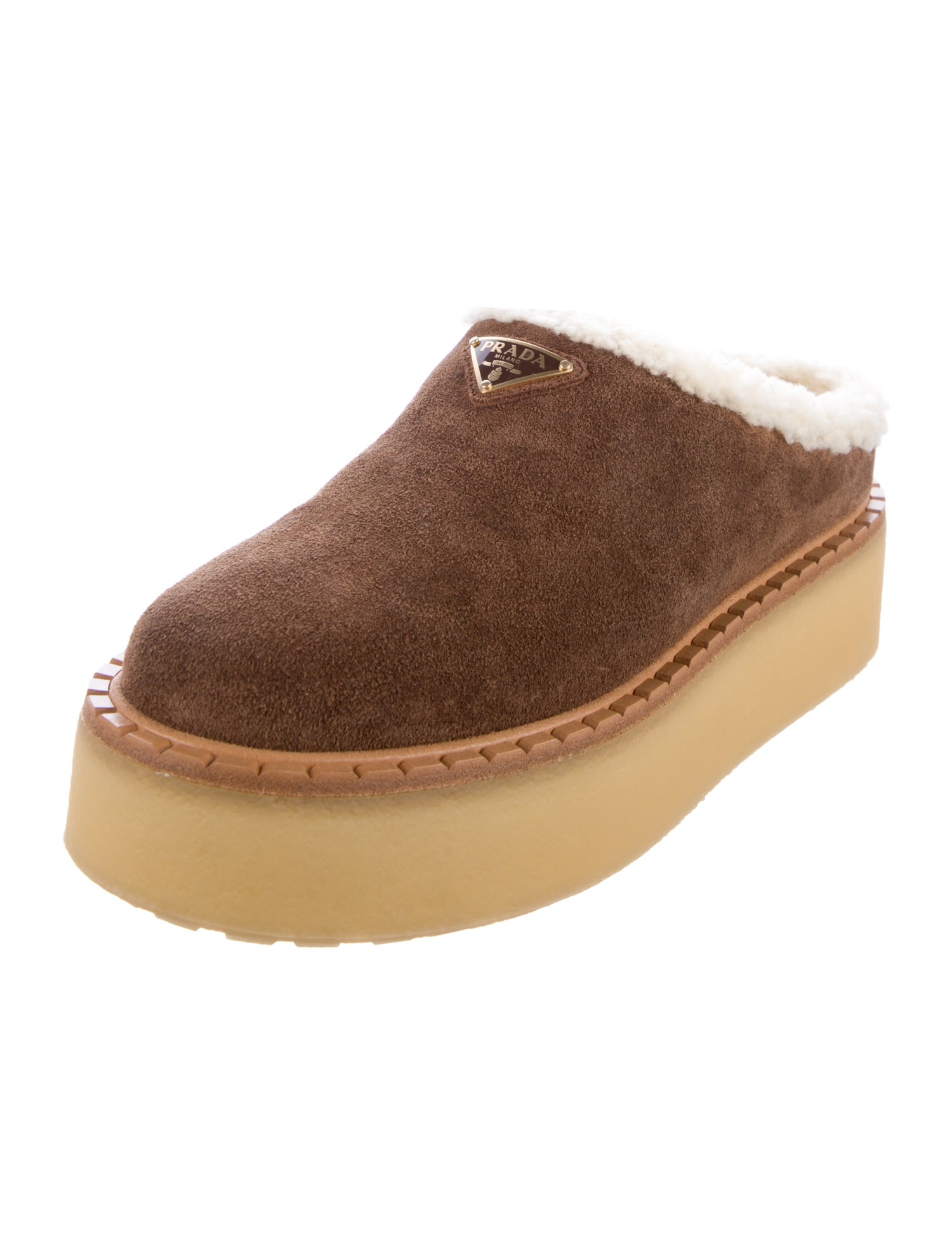 Prada Suede Fur Trim Mules