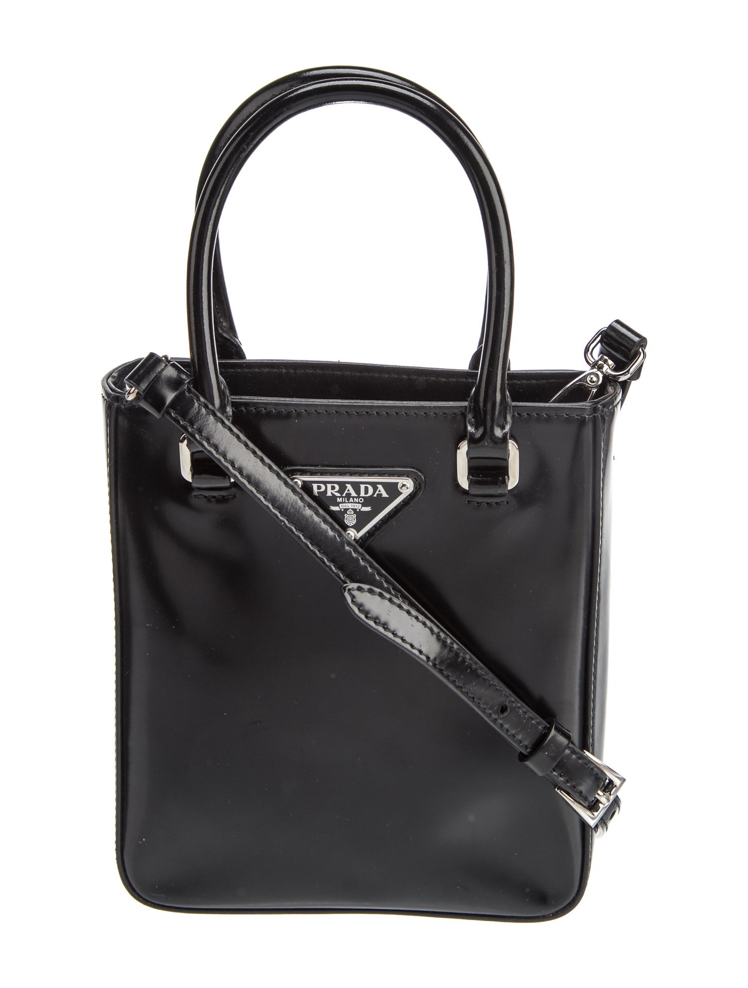 Prada Enameled Metal Triangle Bucket Bag Mini