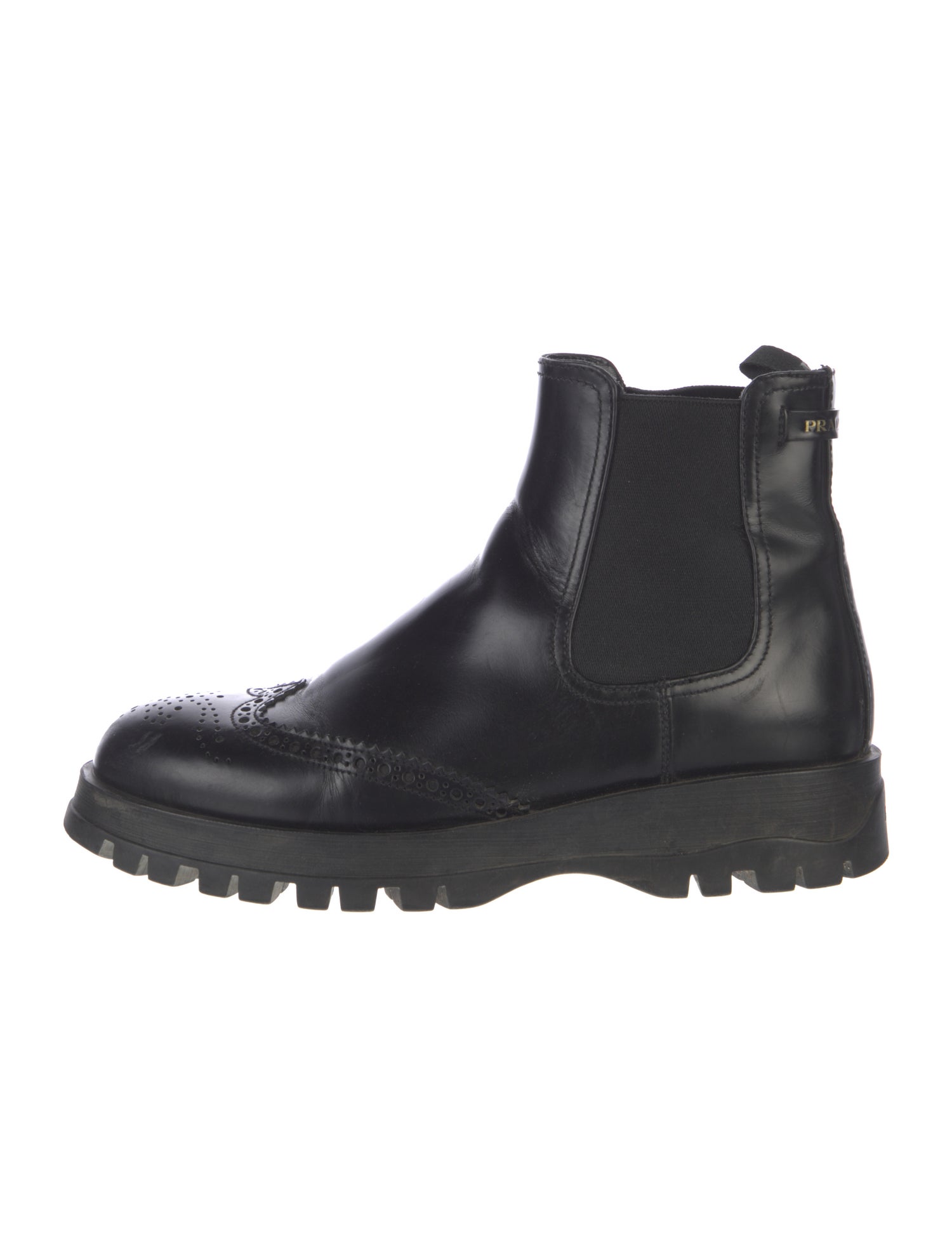 Prada Leather Lasercut Accents Chelsea Boots