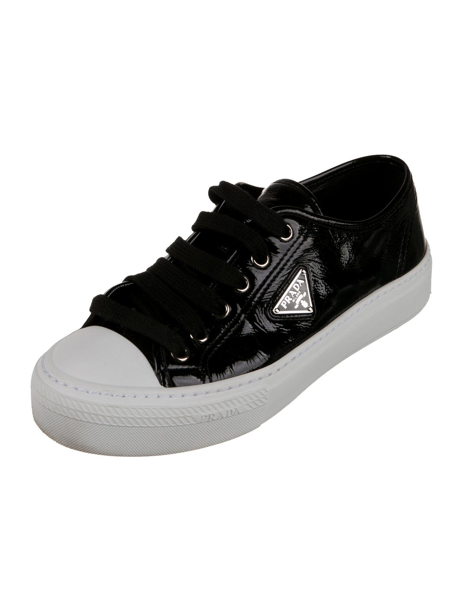 Prada Patent Leather Colorblock Pattern Sneakers