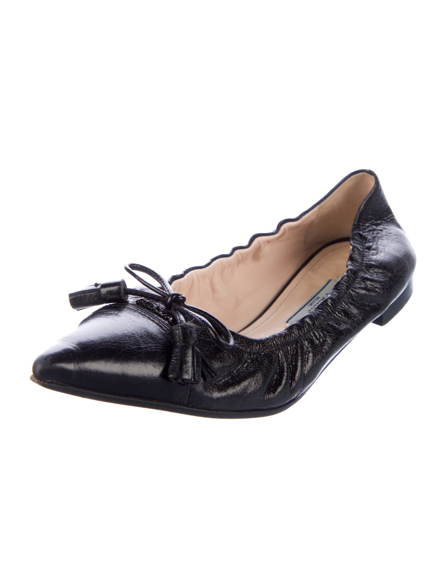 Prada Leather Bow Accents Ballet Flats