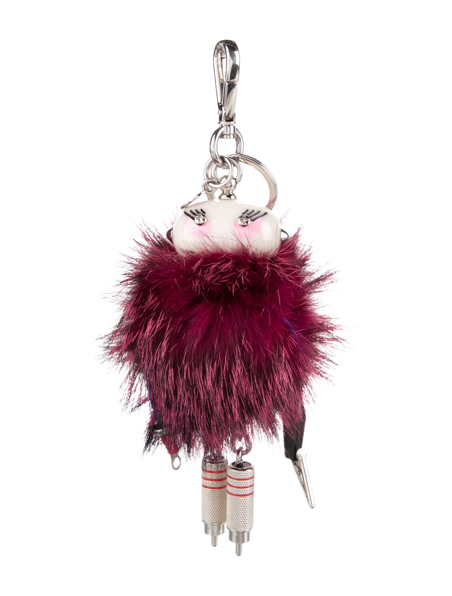 Prada Pink Metal Fur Robot Bag Charm Keychain