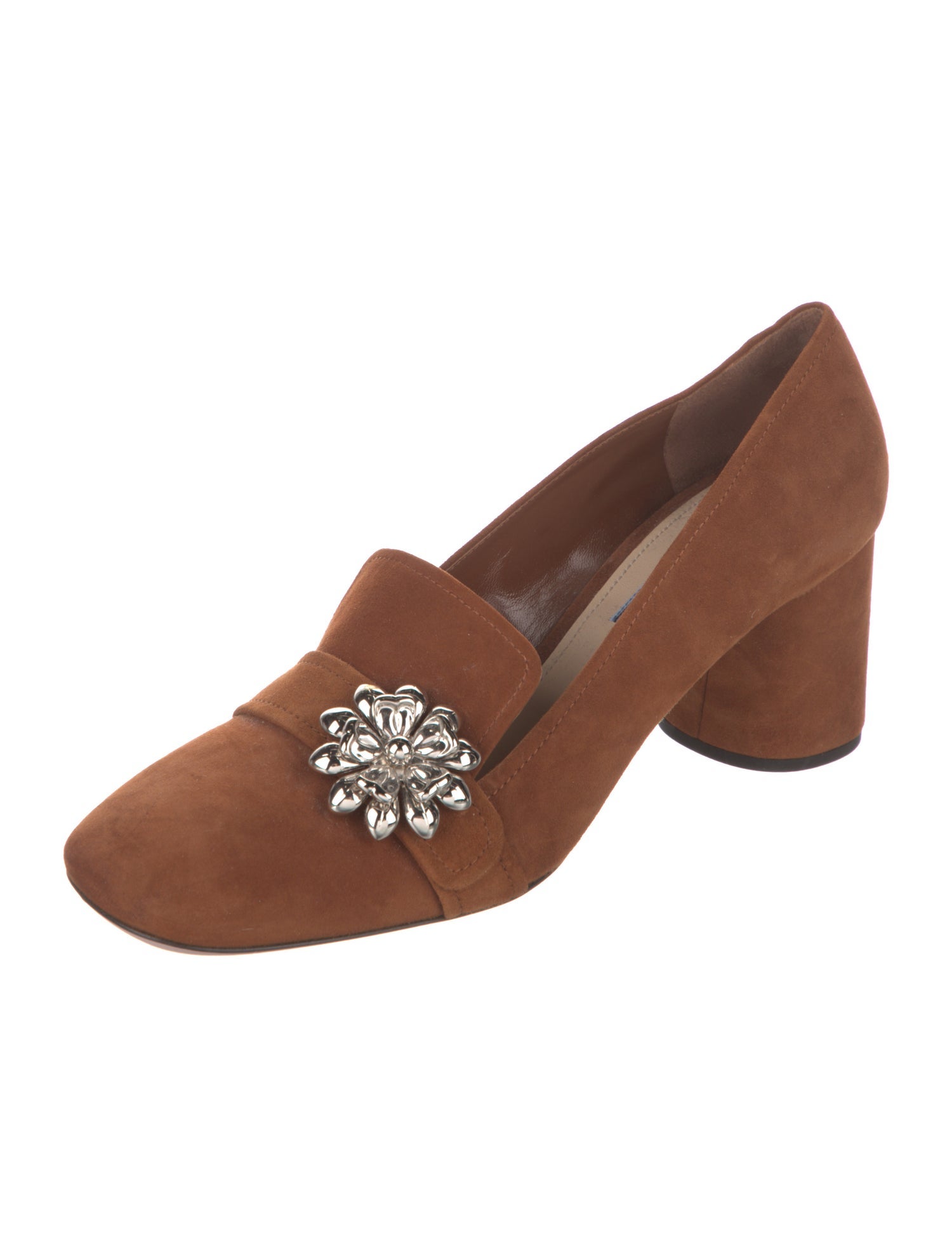 Prada Camellia Accent Suede Pumps