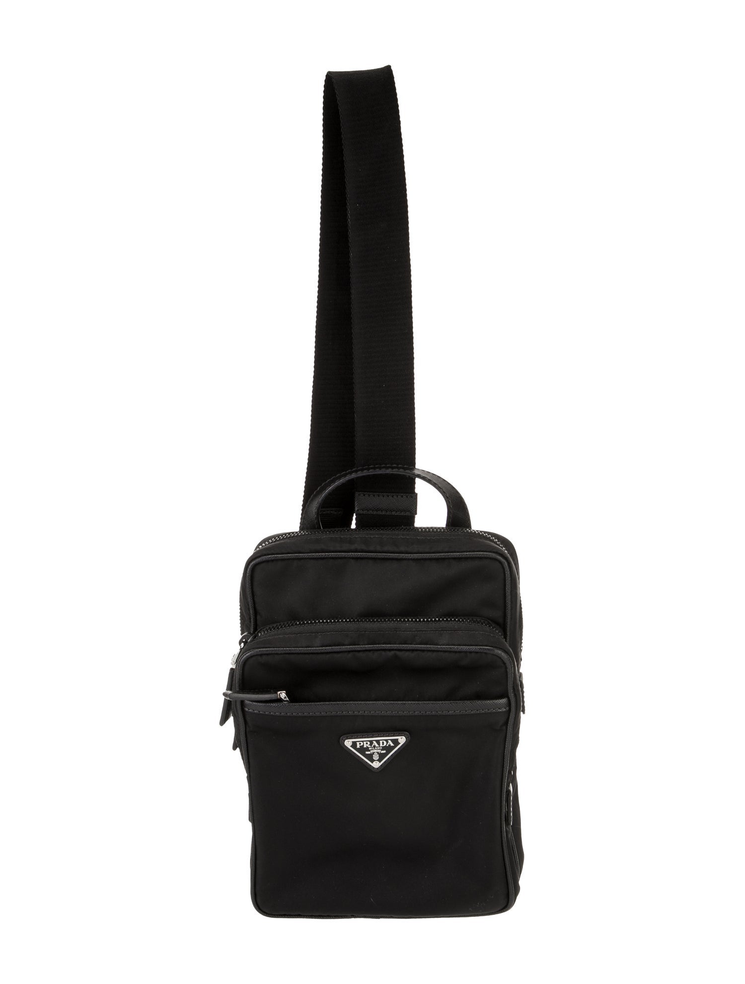 Prada Enameled Metal Triangle Backpack