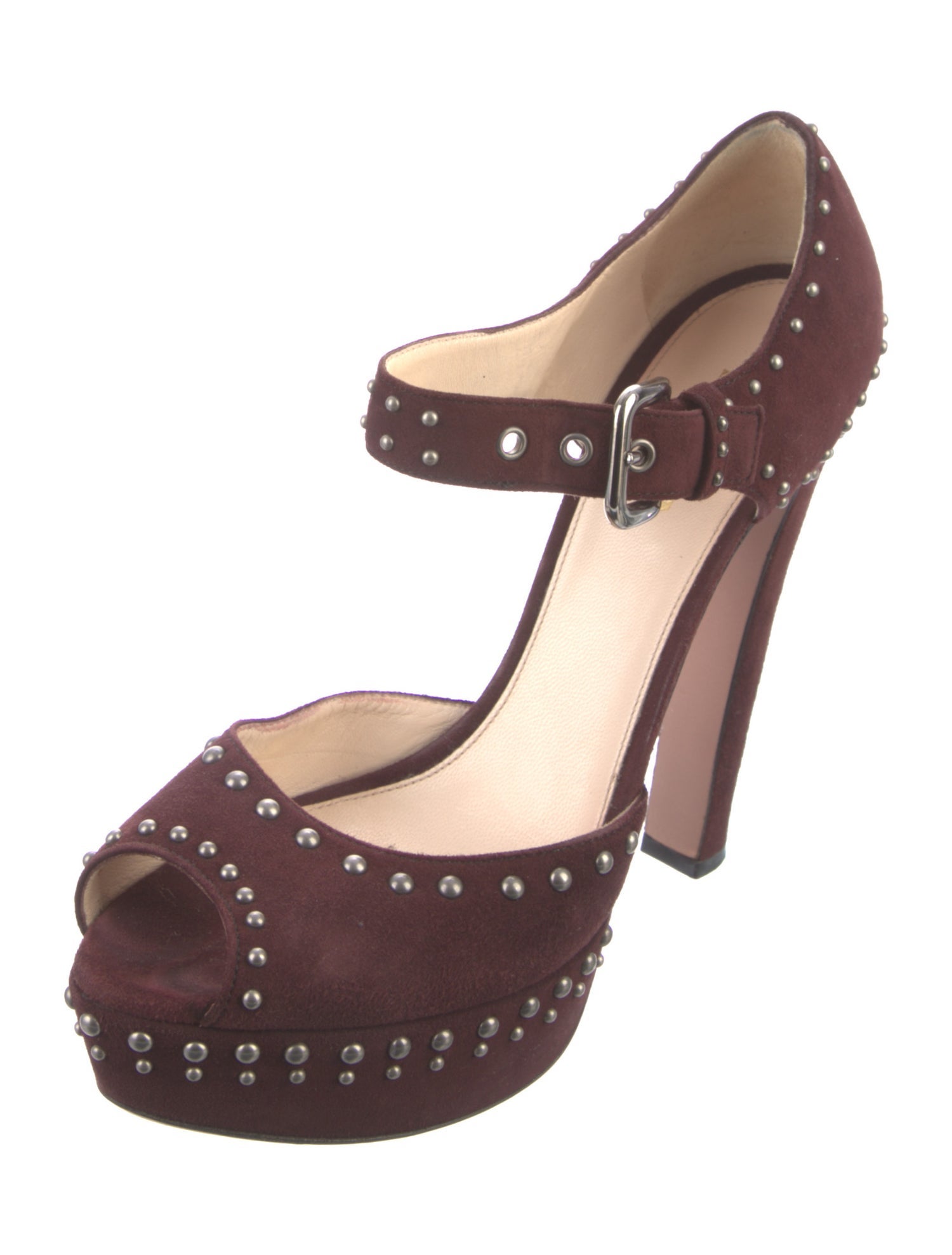 Prada Suede Studded Accents Pumps