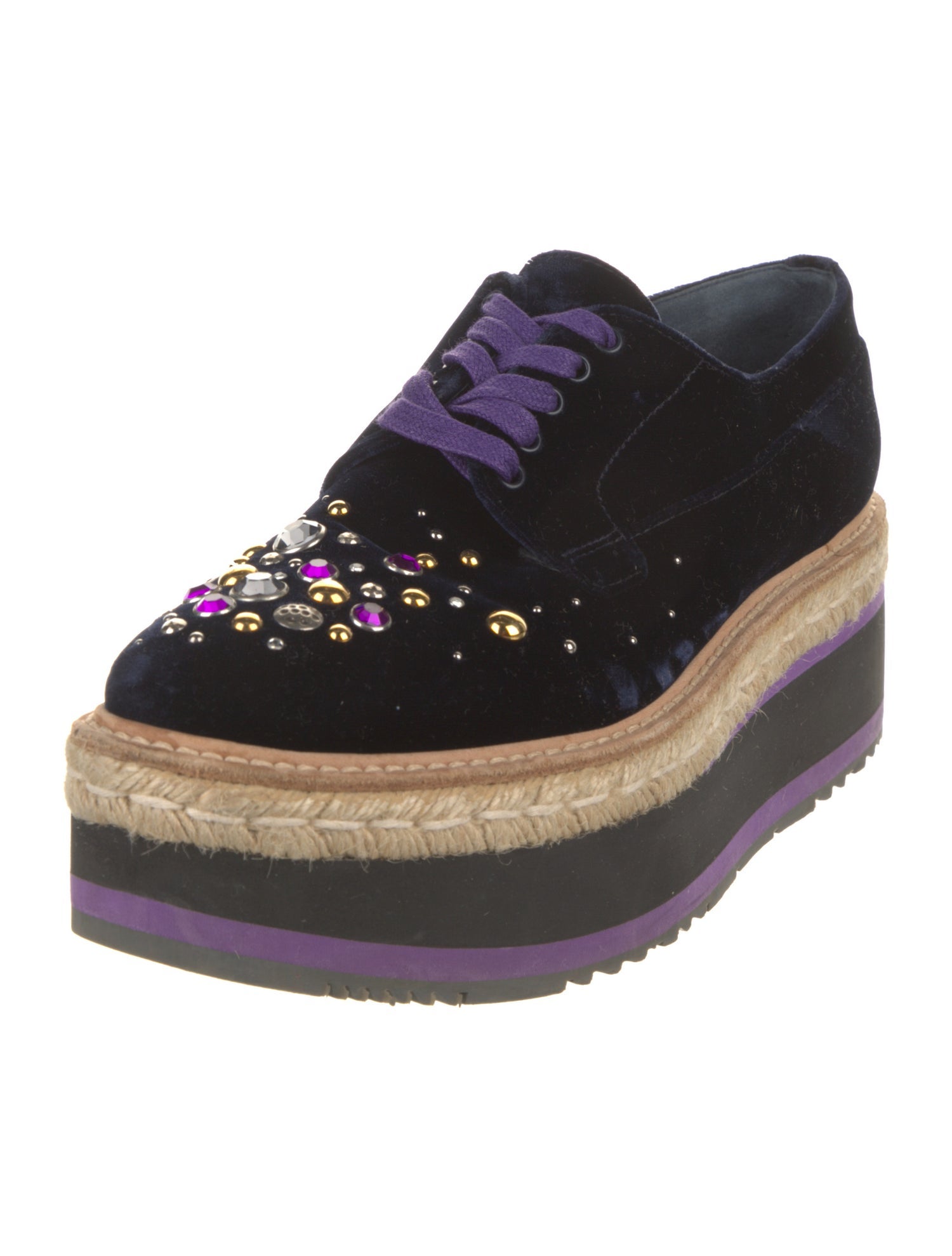 Prada Velvet Crystal Embellishments Espadrilles
