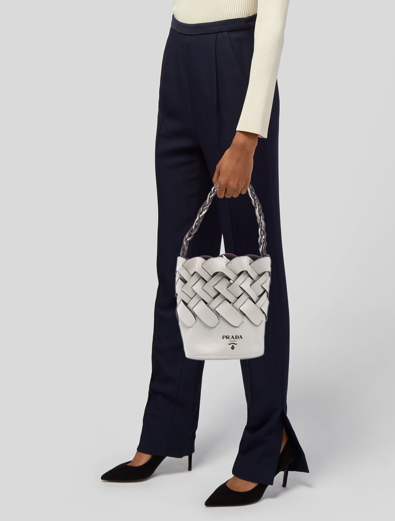 Prada Vitello Leather Tress Bucket Bag