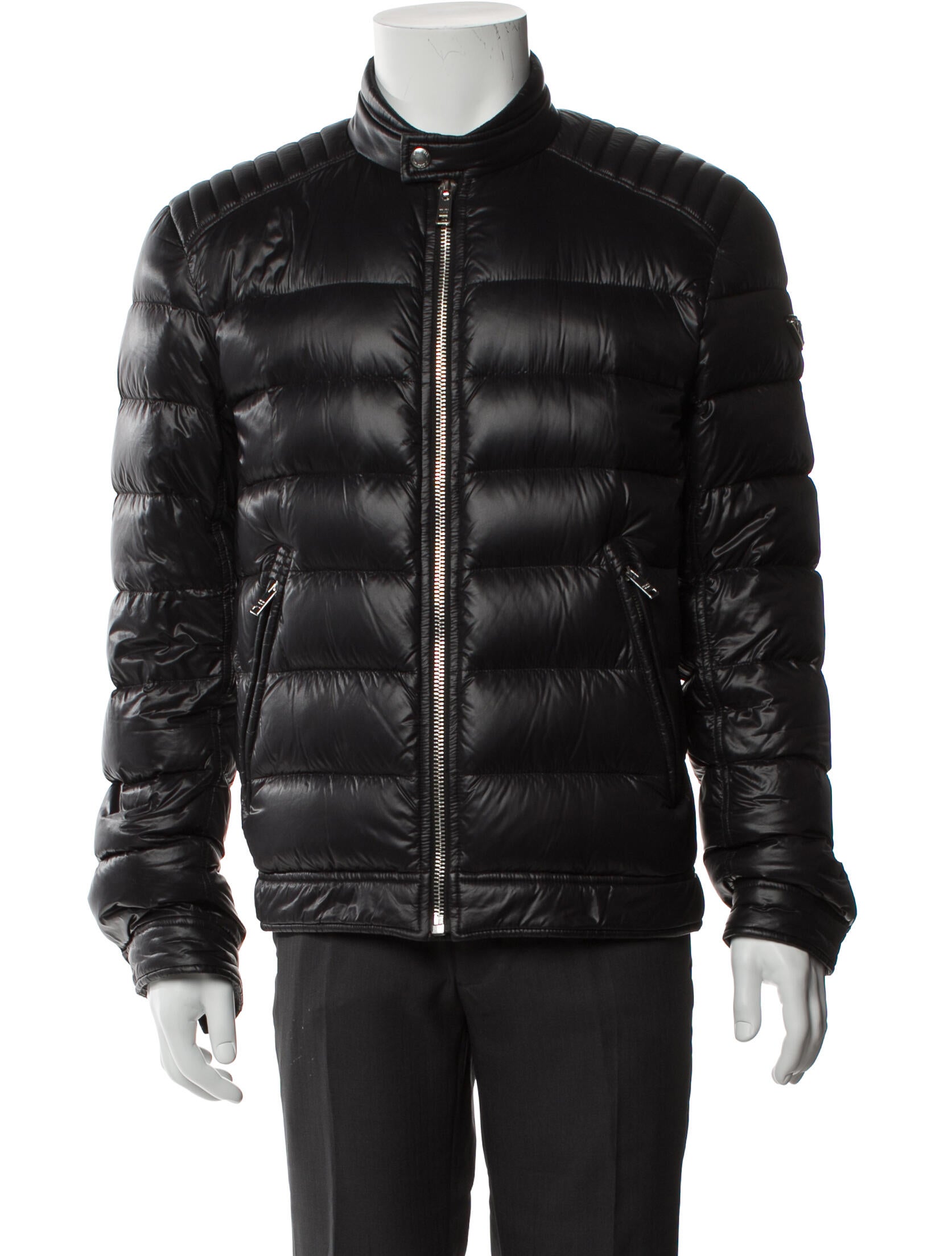 Prada 2021 Enameled Metal Triangle Puffer Coat