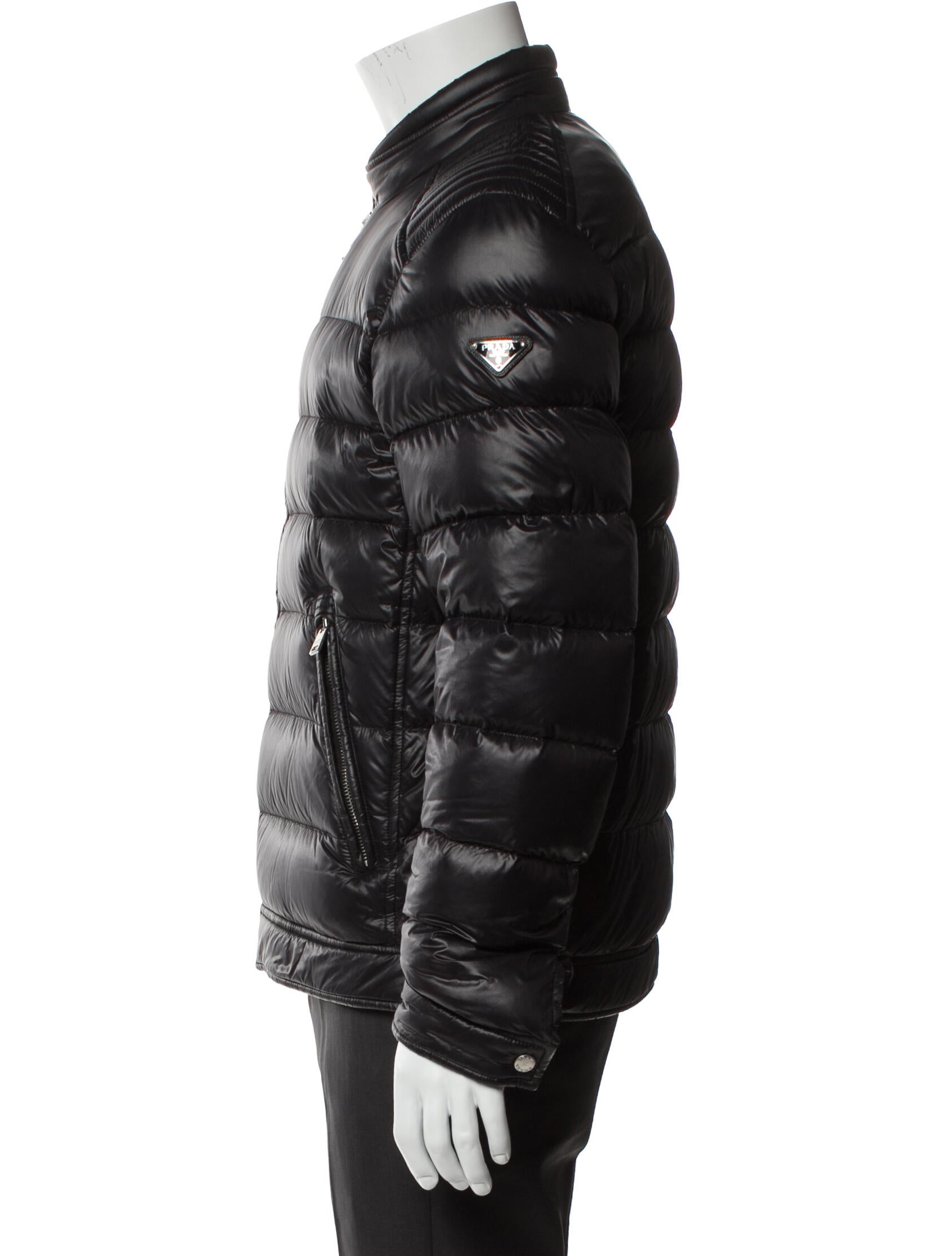 Prada 2021 Enameled Metal Triangle Puffer Coat