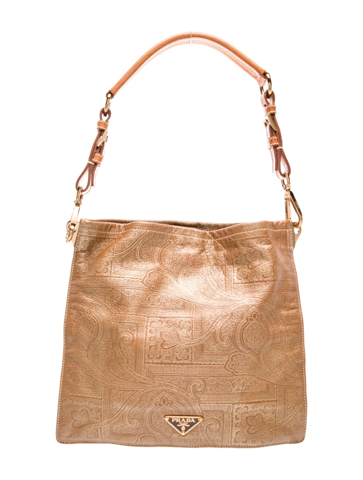 Prada Enameled Metal Triangle Metallic Baroque 27