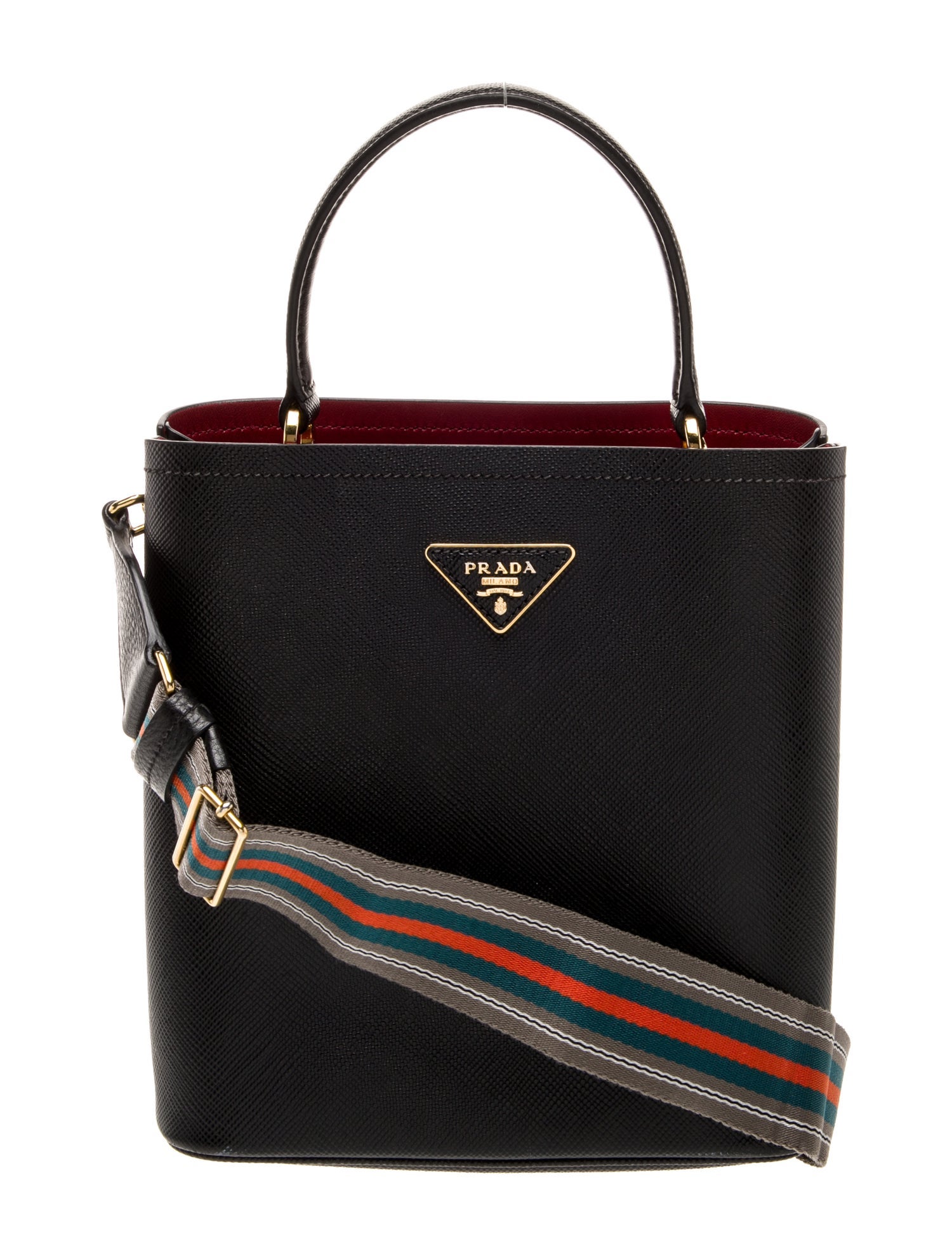 Prada Enameled Metal Triangle Saffiano Panier Medium