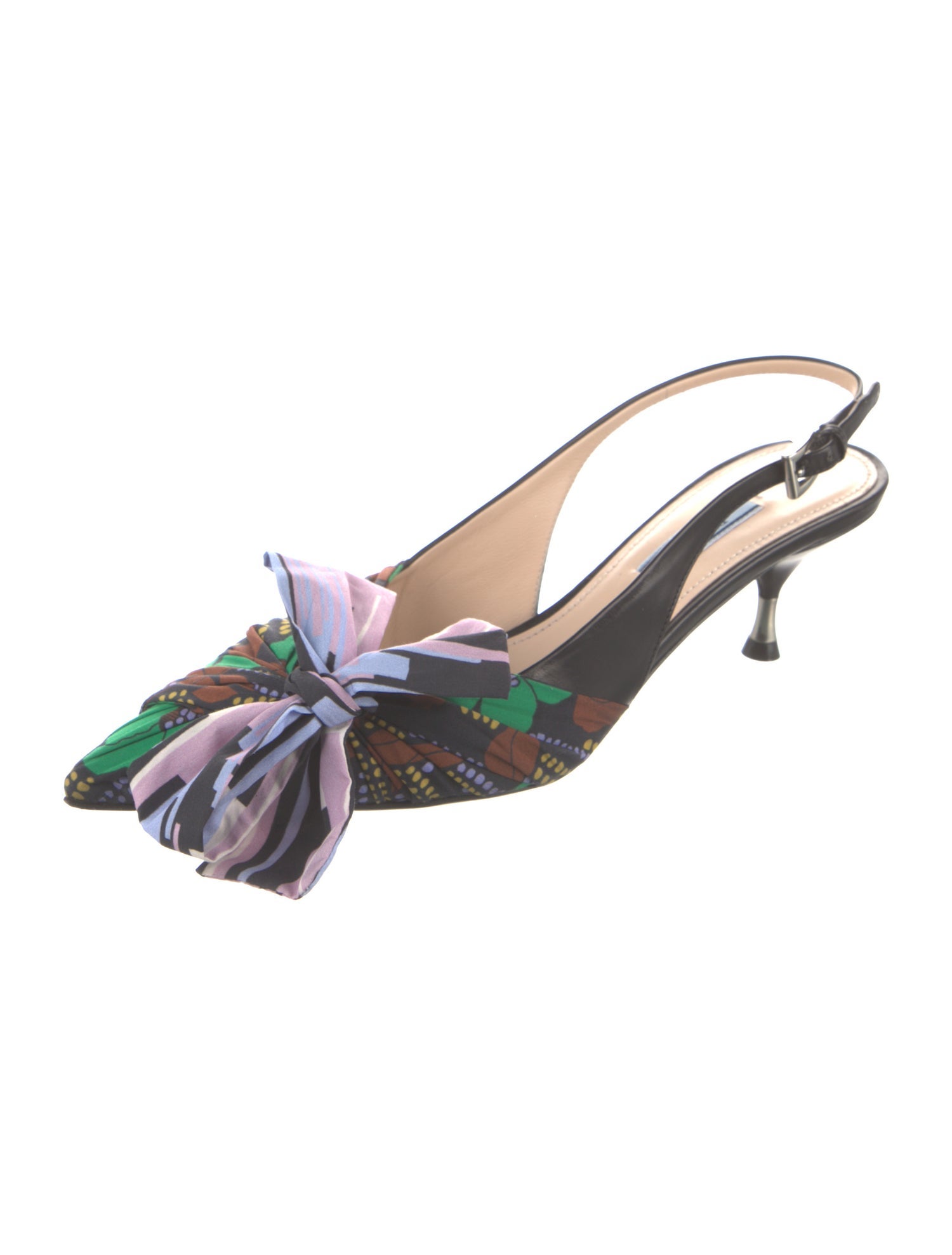 Prada Printed Bow Accents Slingback Pumps