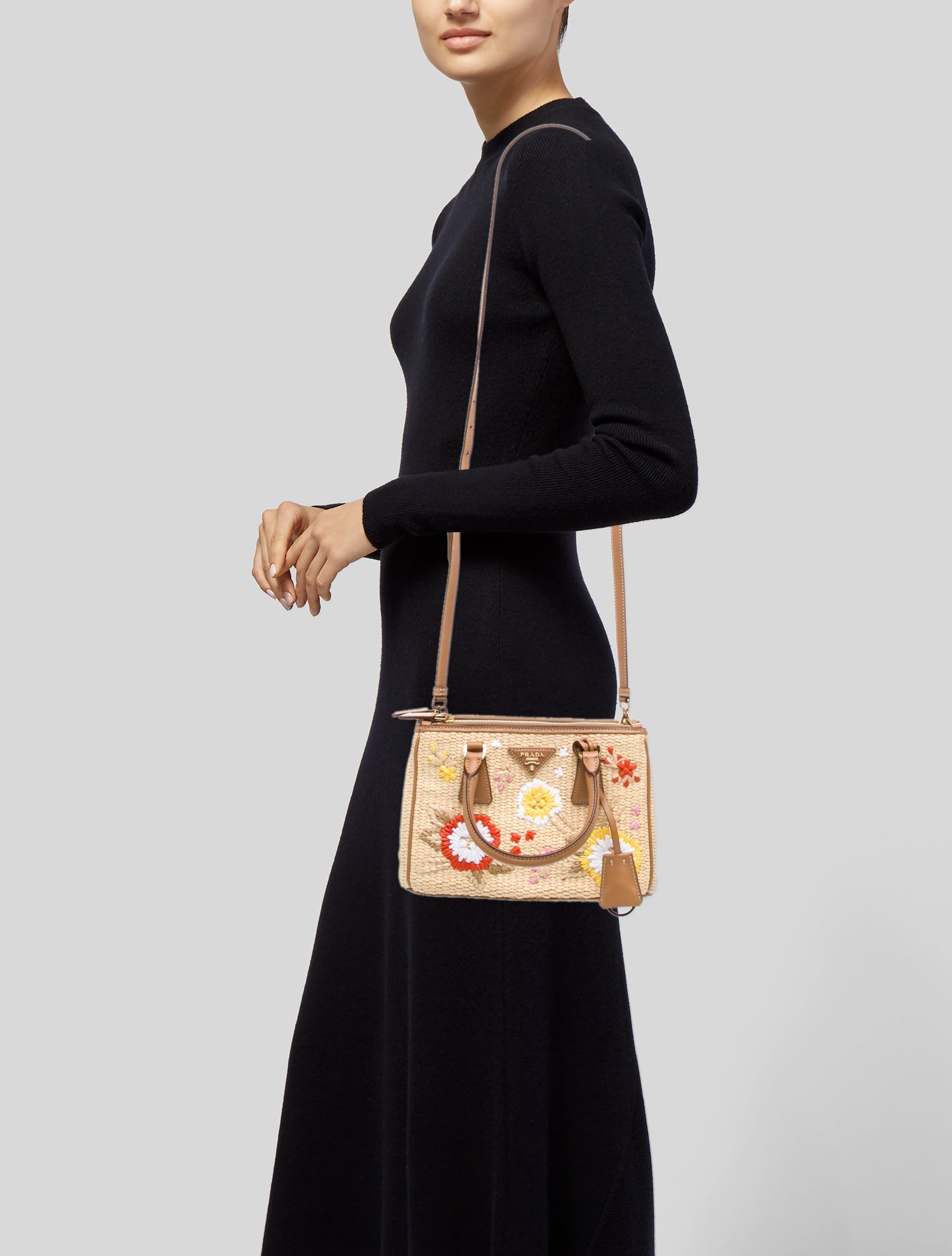 Prada Raffia Galleria Double Zip Small