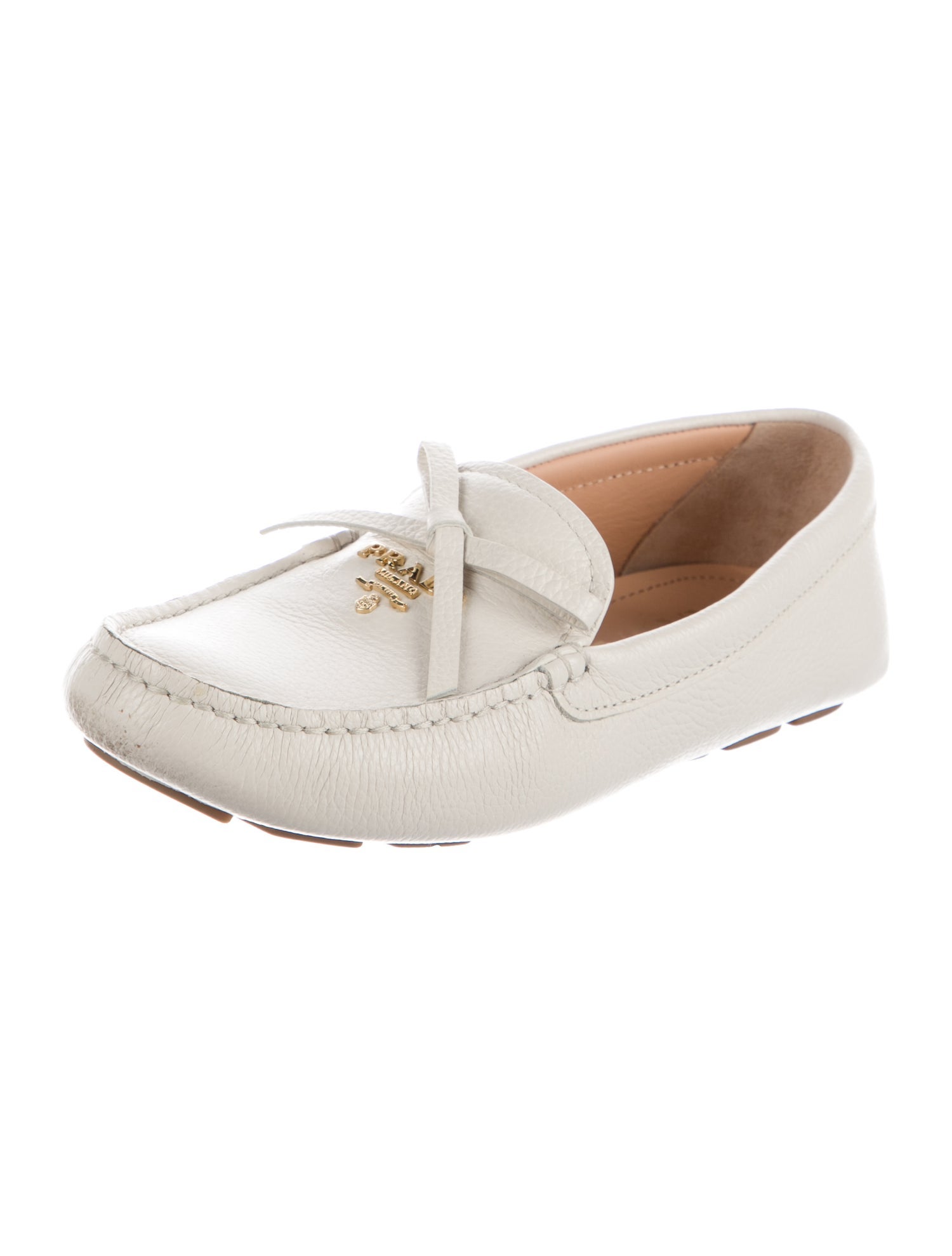 Prada Leather Bow Accents Loafers