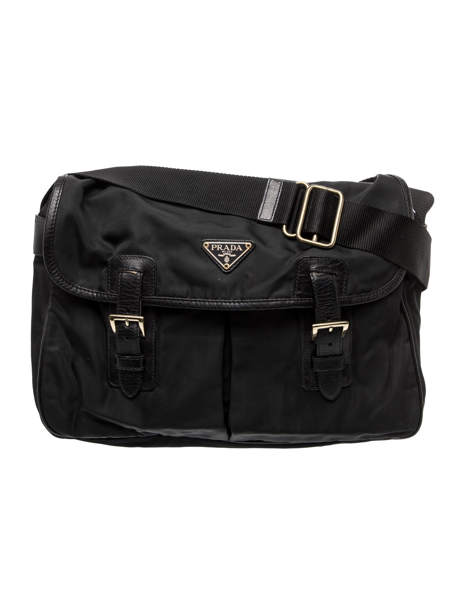 Prada Enameled Metal Triangle Messenger Bag