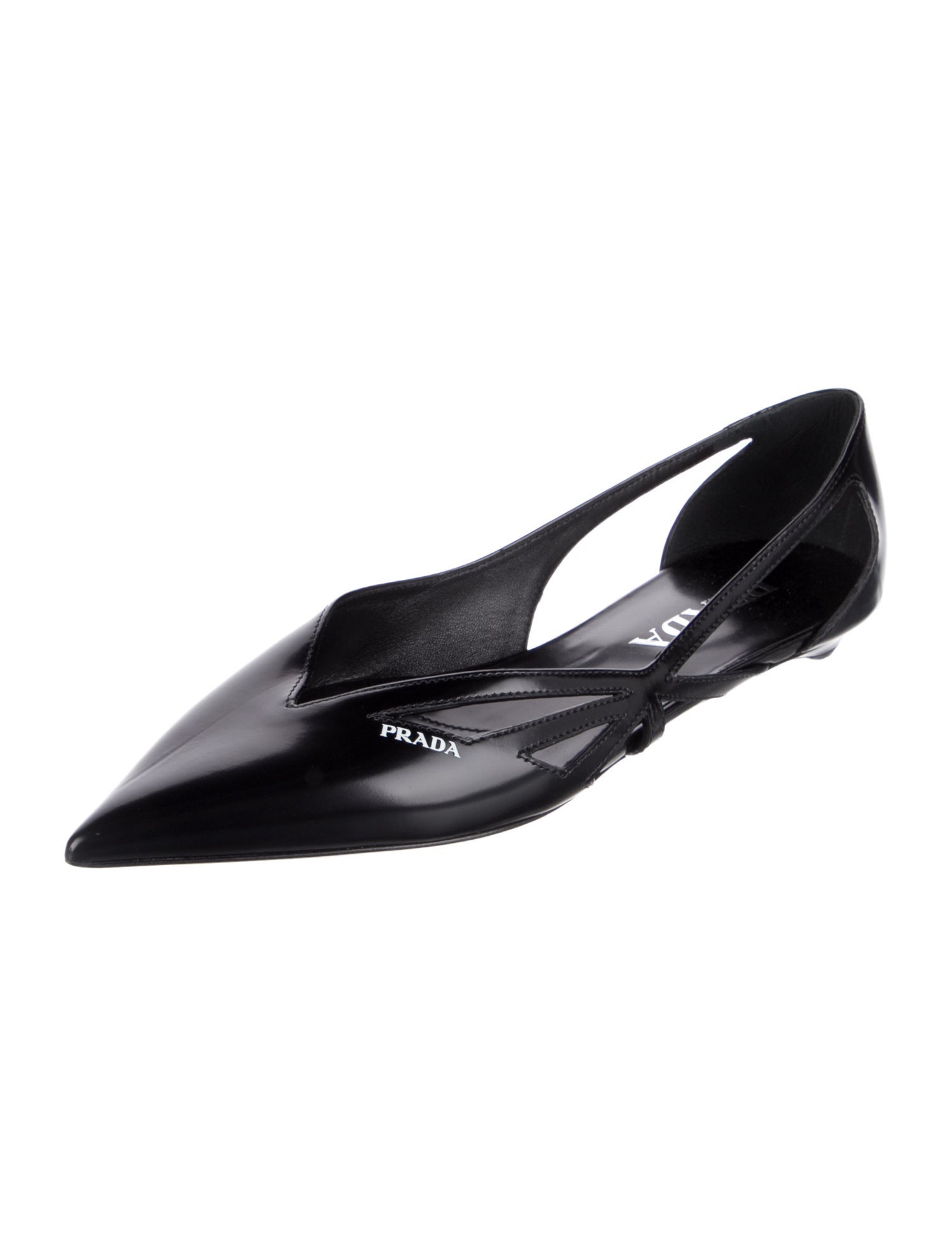 Prada Leather Cutout Accent D'Orsay Flats