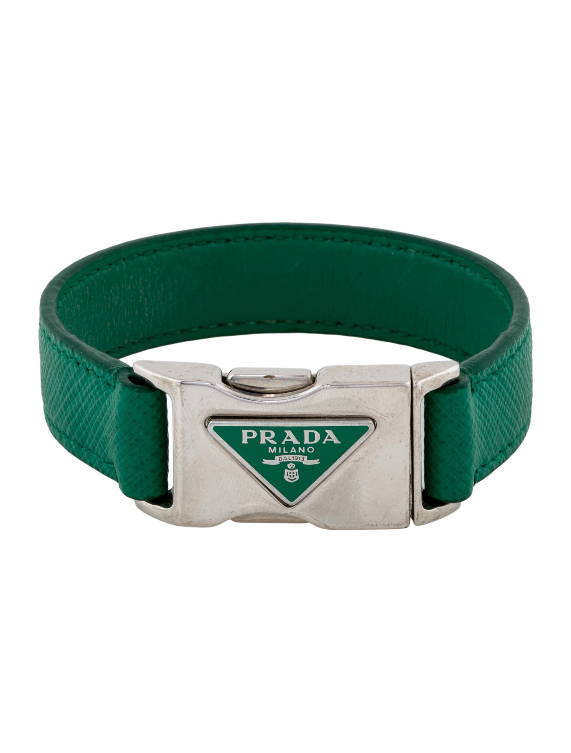 Prada Saffiano Leather & Enamel Buckle Bracelet