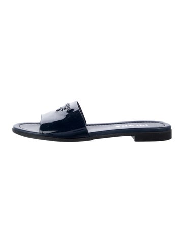 Pre-owned Prada Patent Leather Slides In Blue