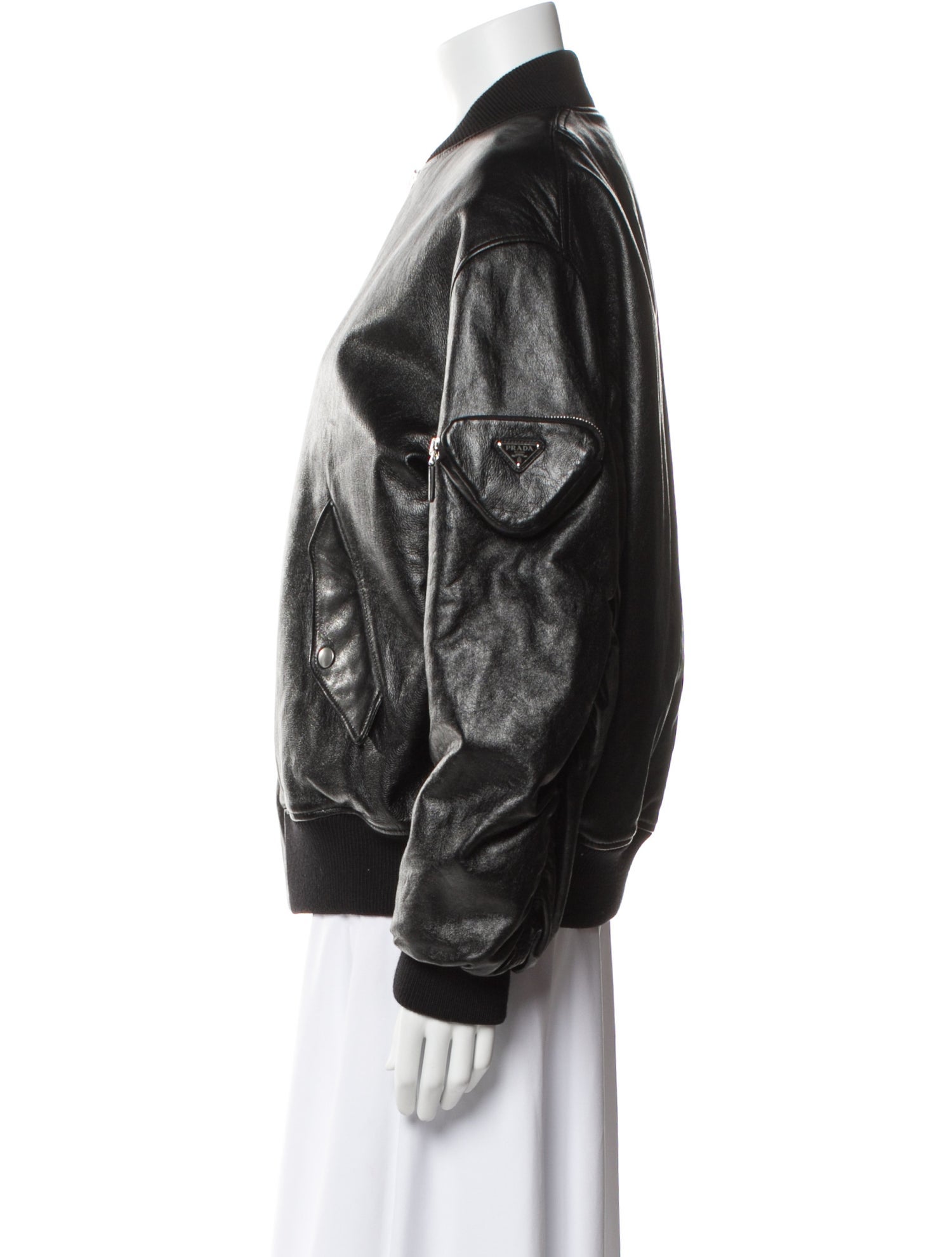 Prada 2021 Enameled Metal Triangle Bomber Jacket