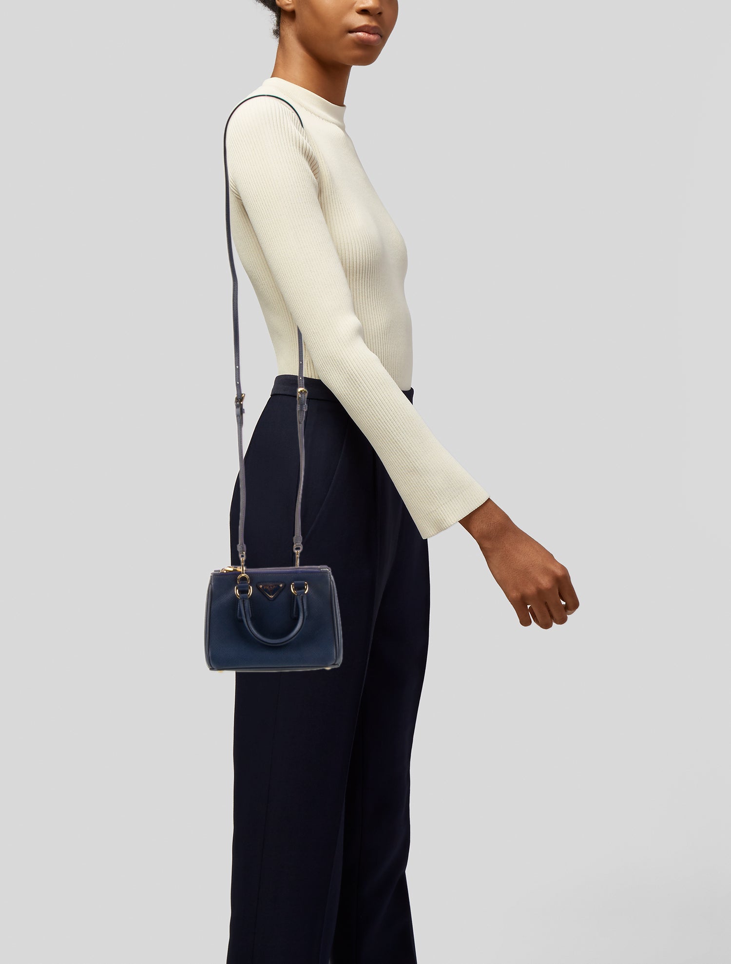 Prada Saffiano Lux Leather Galleria Double Zip Micro