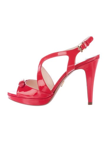 Prada Patent Leather Buckle-Accented Sandals