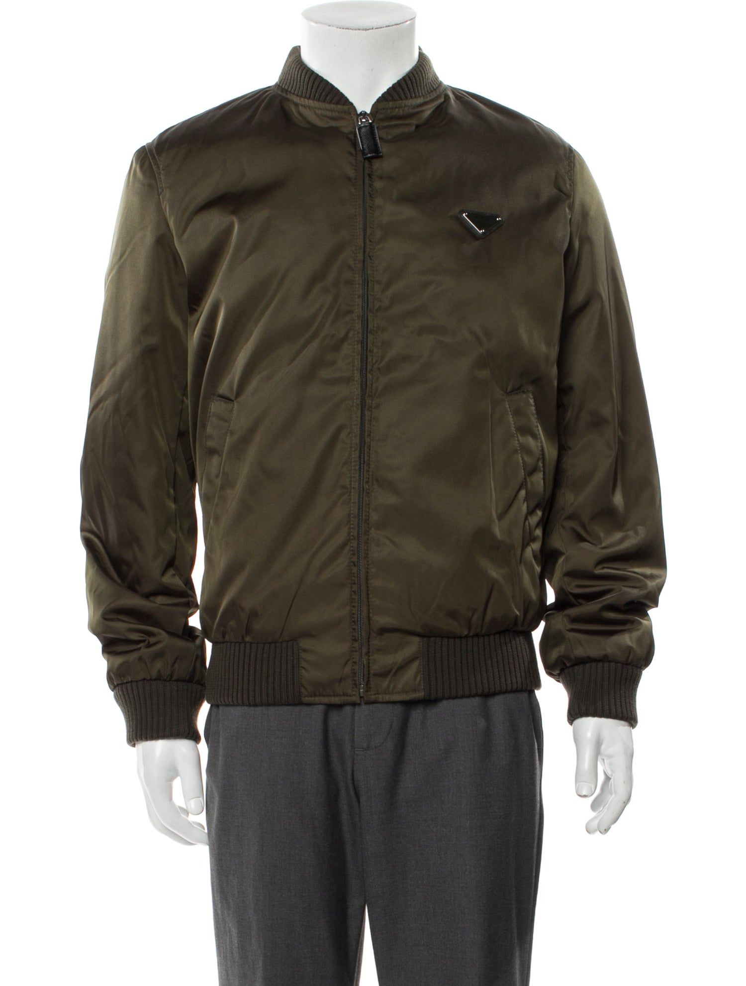 Prada 2022 Enameled Metal Triangle Bomber Jacket