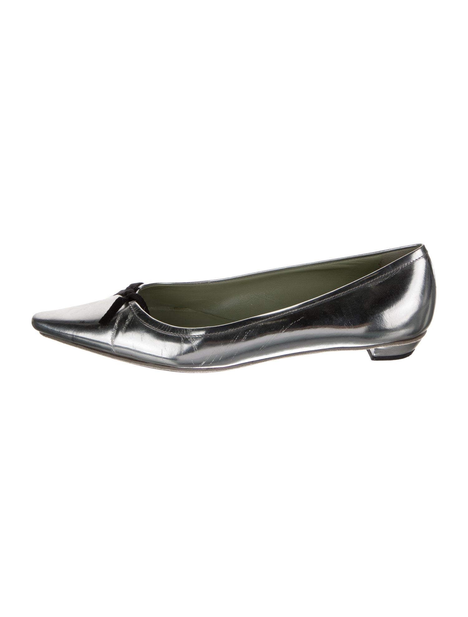 Prada Patent Leather Bow Accents Ballet Flats