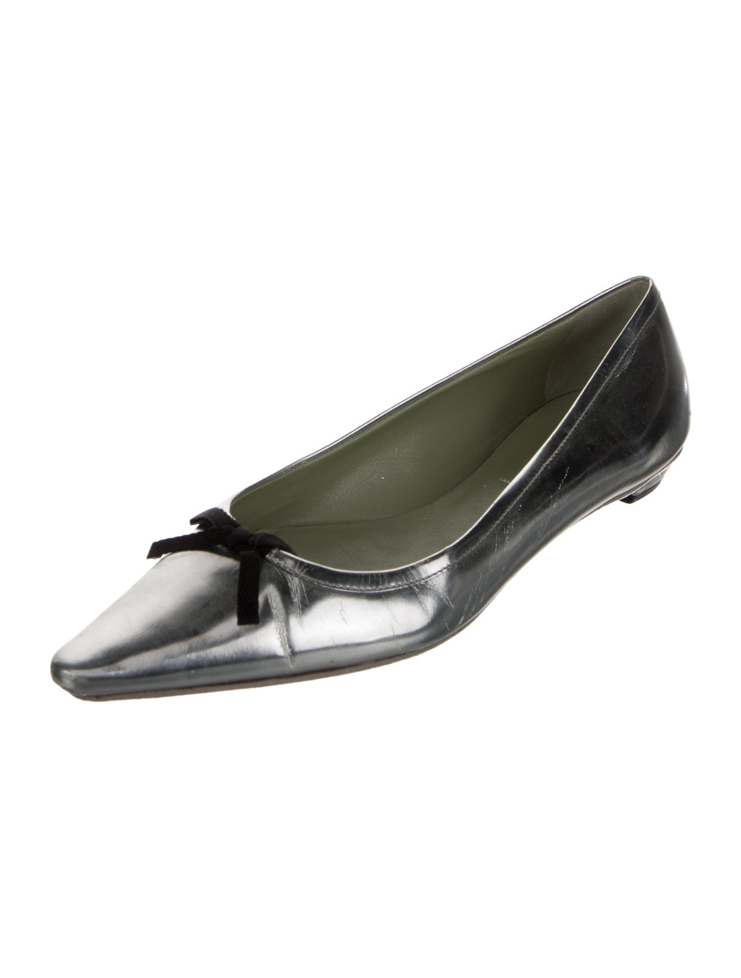 Prada Patent Leather Bow Accents Ballet Flats