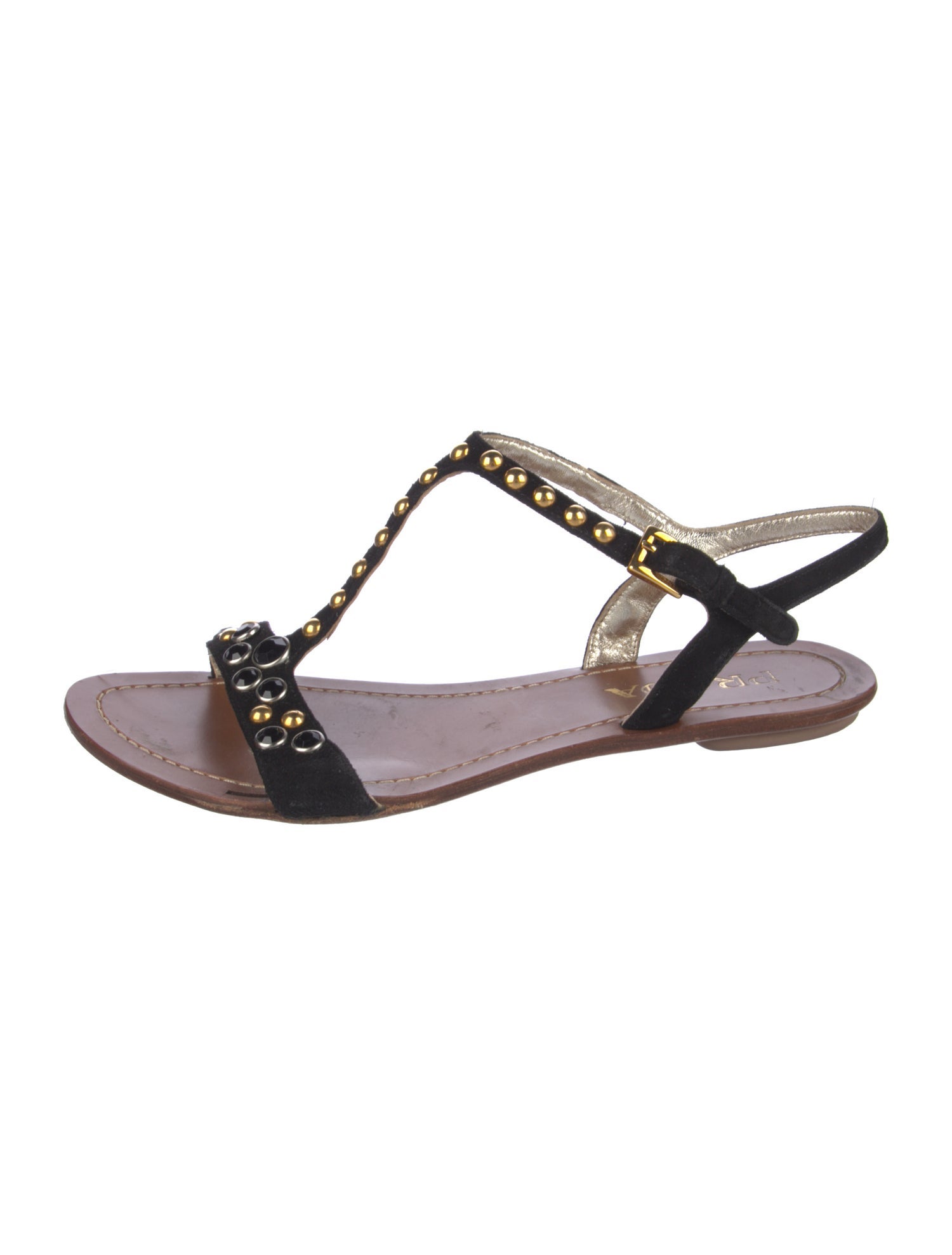 Prada Suede Colorblock Pattern T-Strap Sandals
