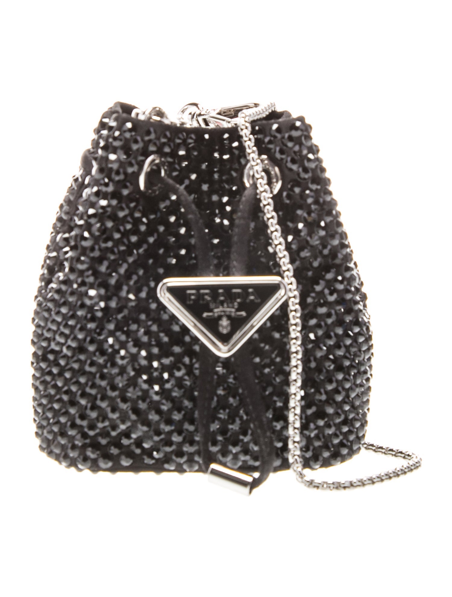 Prada Enameled Metal Triangle Satin mini-Pouch with crystals Mini w/ Tags