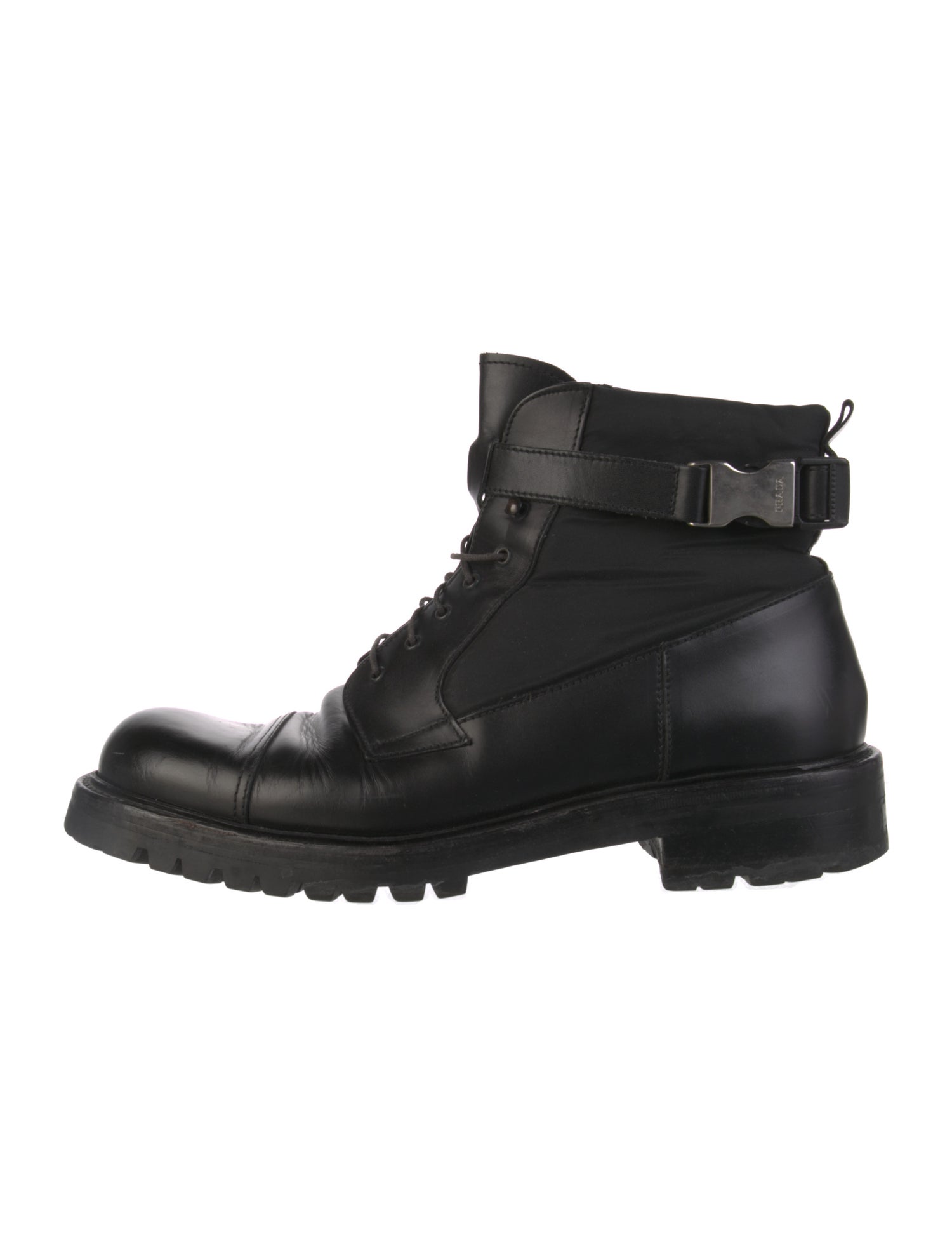 Prada Tessuto Nylon Leather Combat Boots
