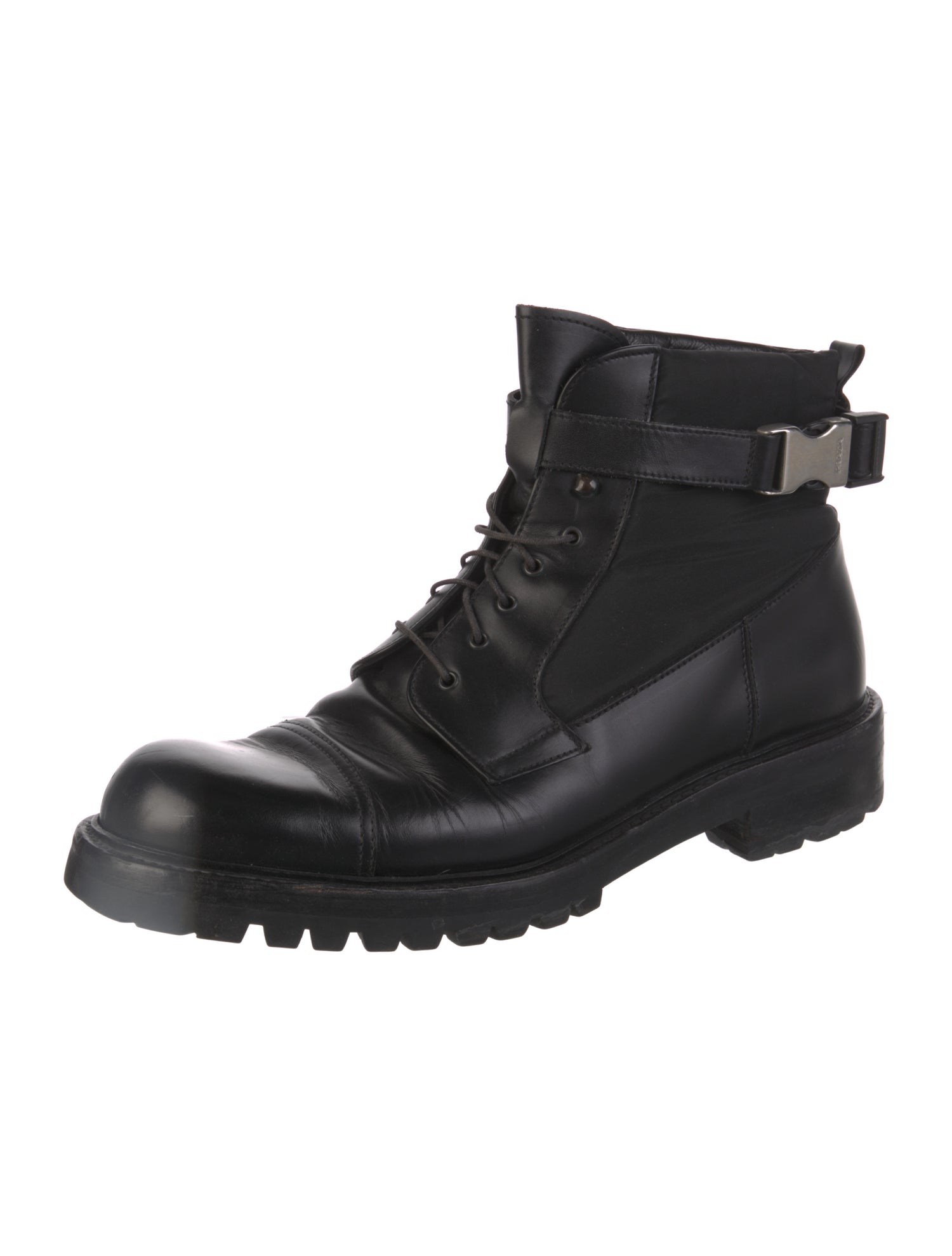 Prada Tessuto Nylon Leather Combat Boots