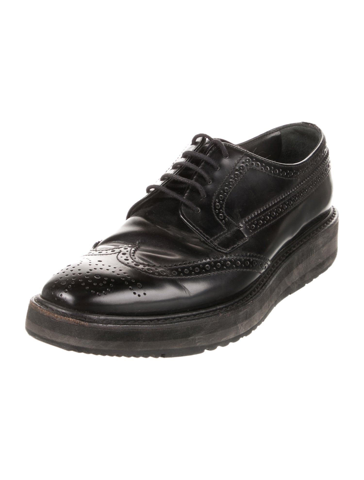 Prada Leather Eyelet Trim Oxfords