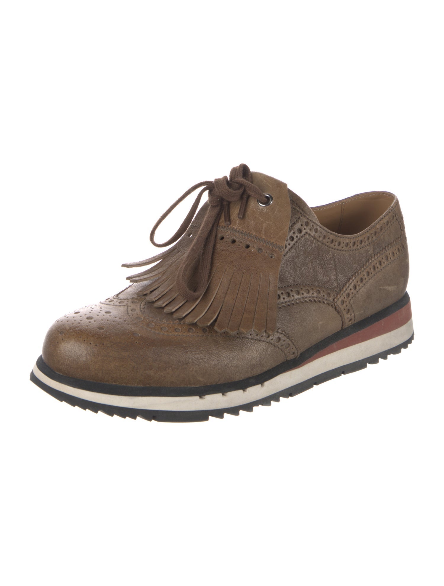 Prada Sport Leather Fringe Trim Accent Brogues
