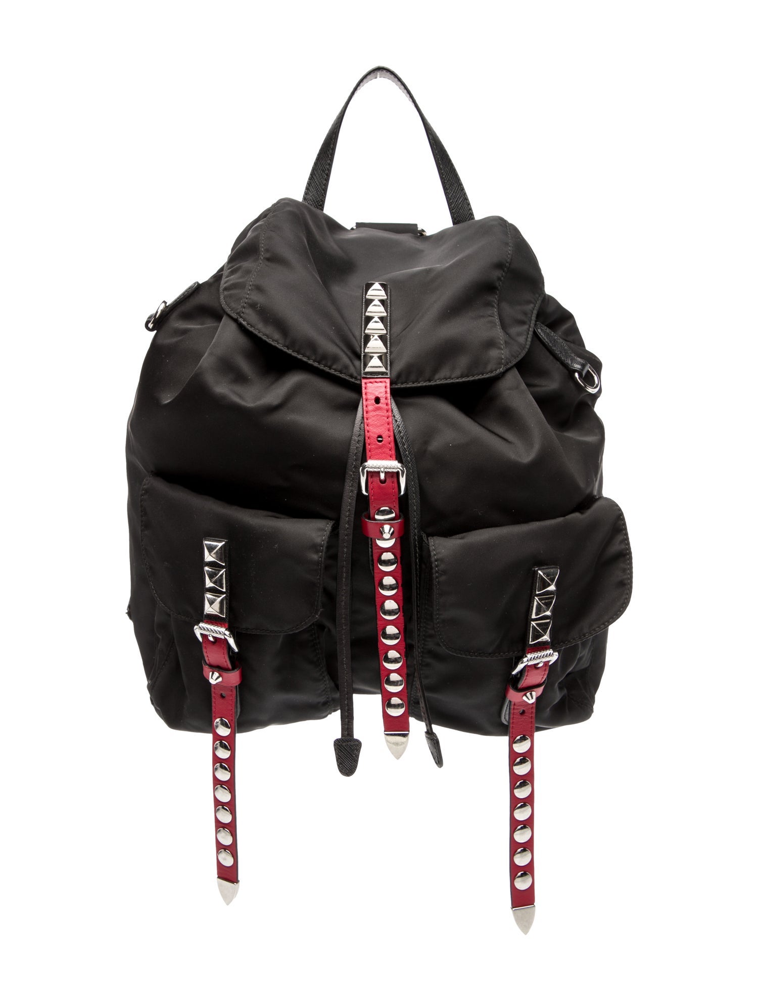 Prada Tessuto Nylon New Vela Backpack Tessuto with Studded Leather