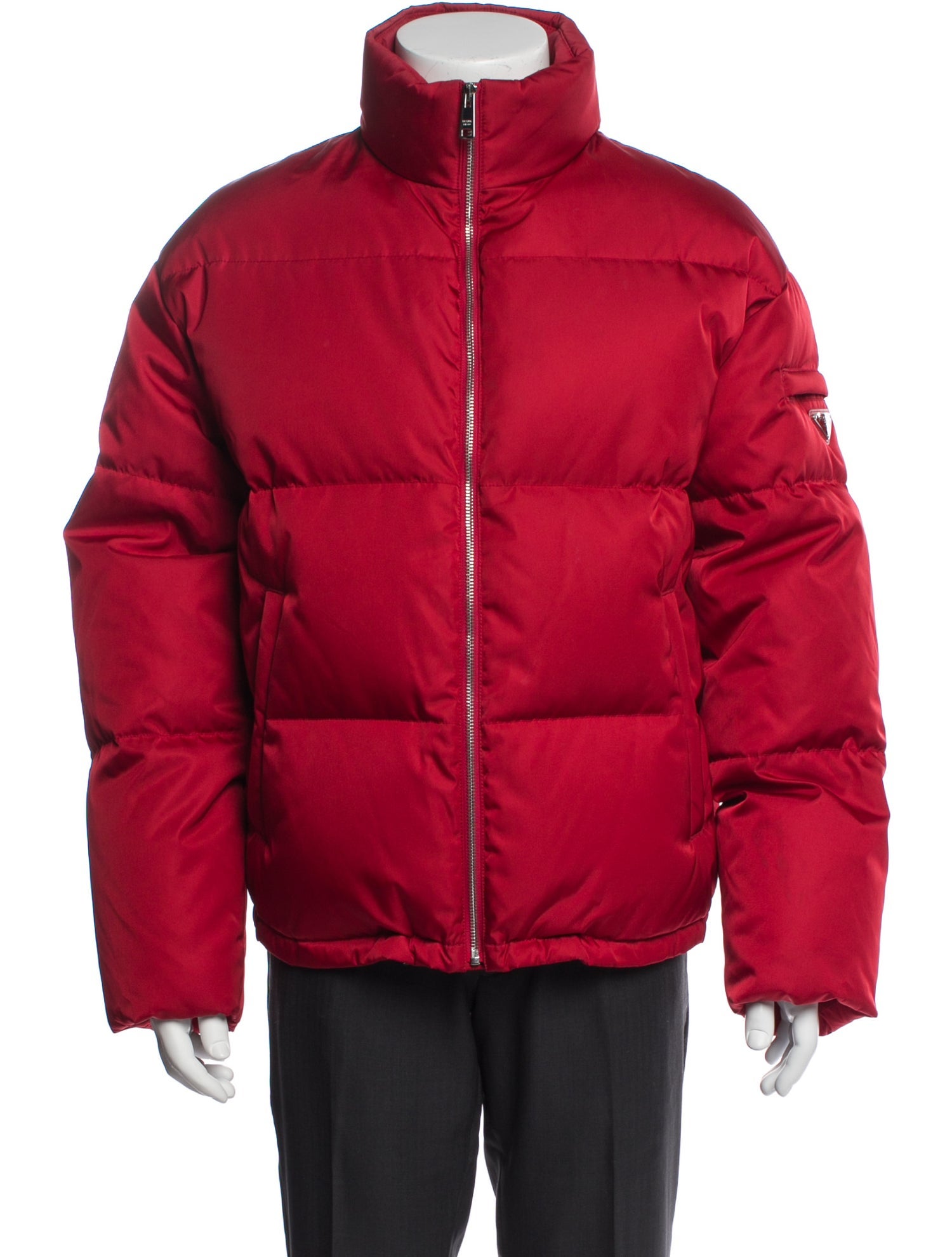 Prada 2022 Enameled Metal Triangle Puffer Coat