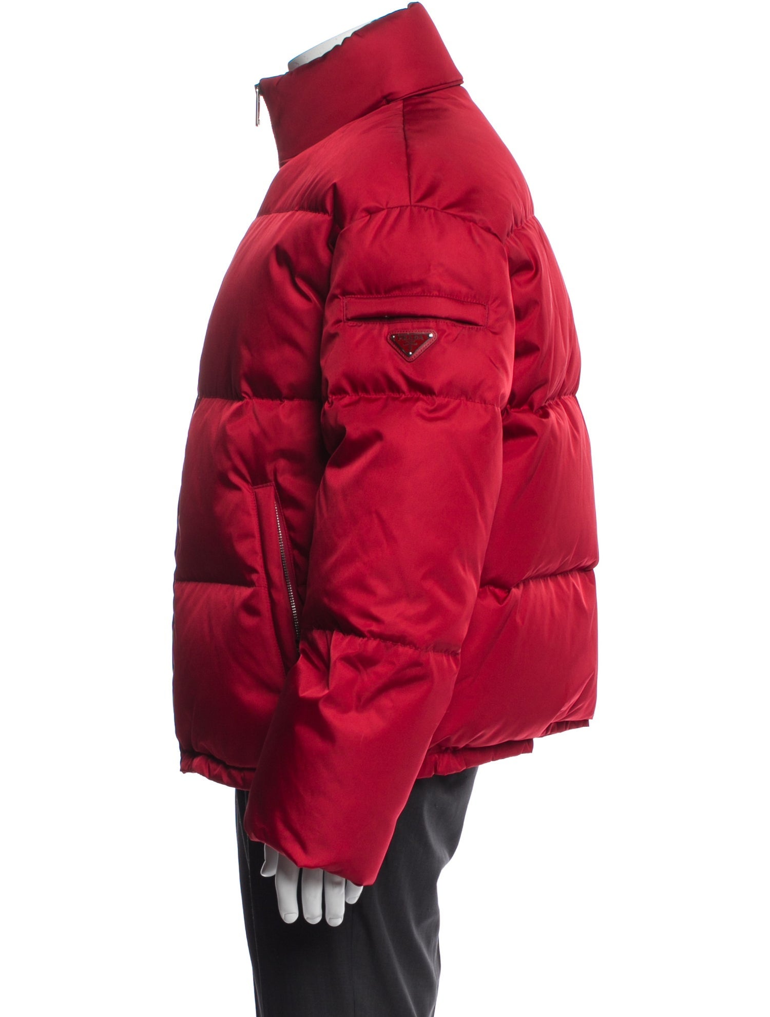 Prada 2022 Enameled Metal Triangle Puffer Coat