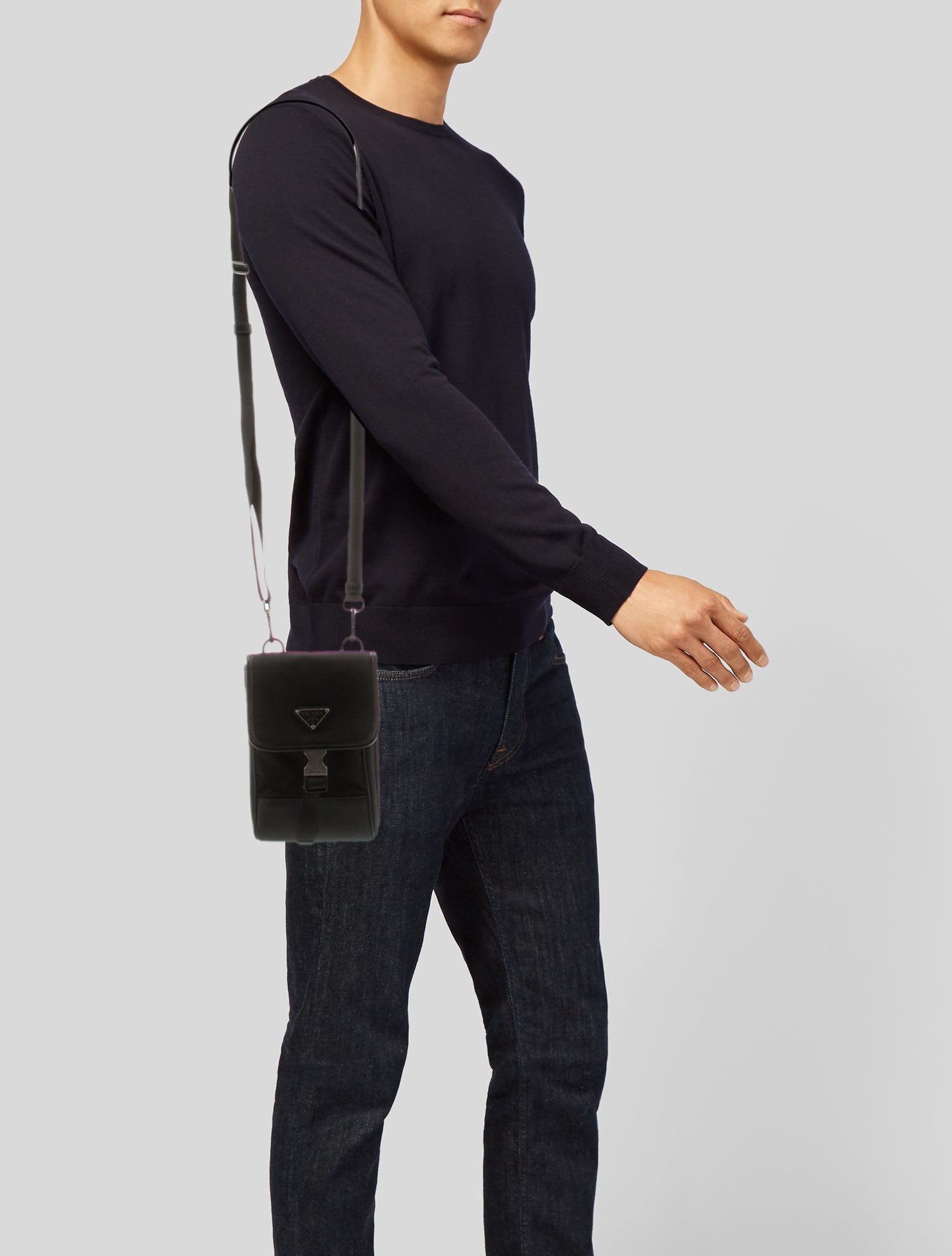 Prada Enameled Metal Triangle Crossbody Bag