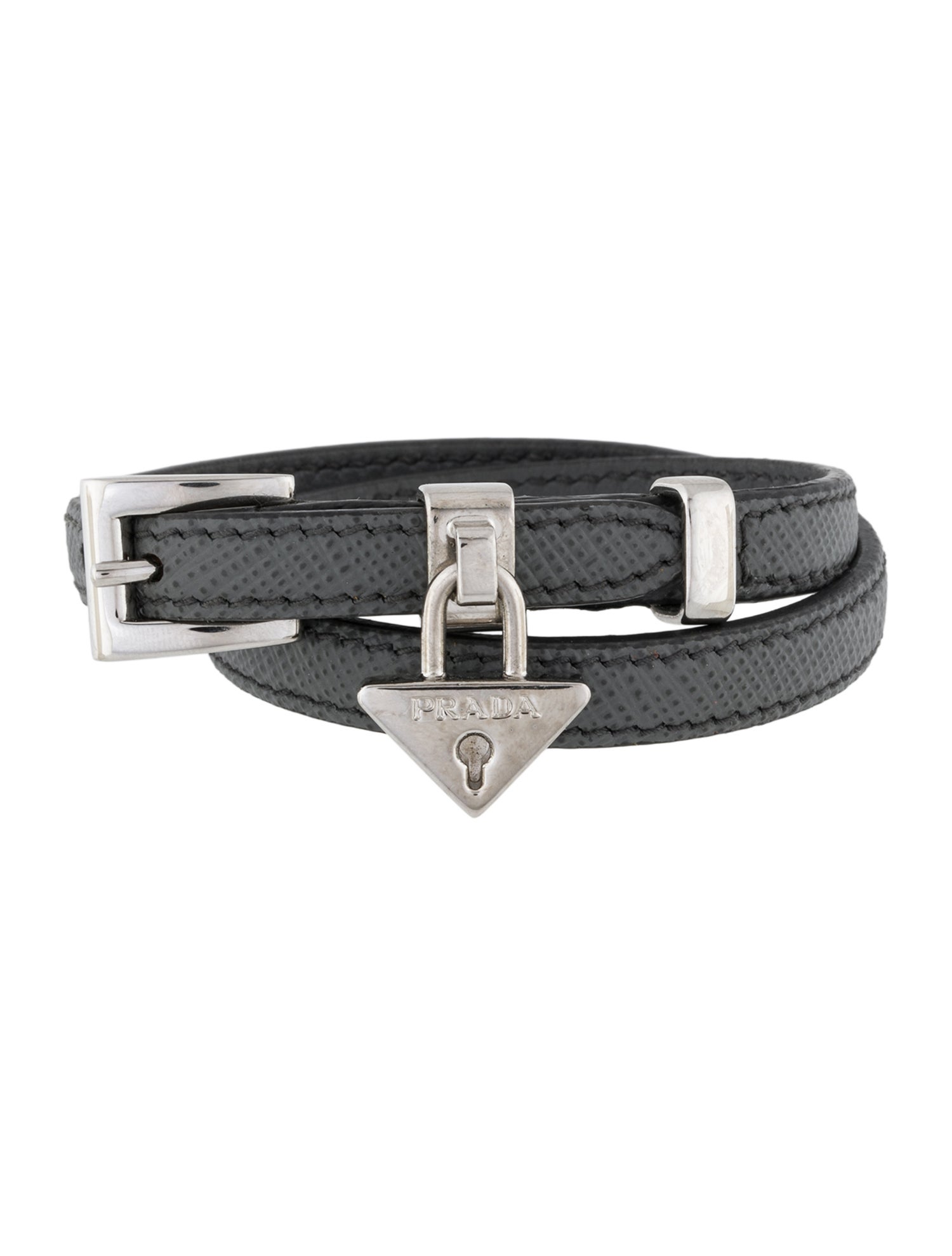Prada Leather Logo Lock Double Wrap Bracelet