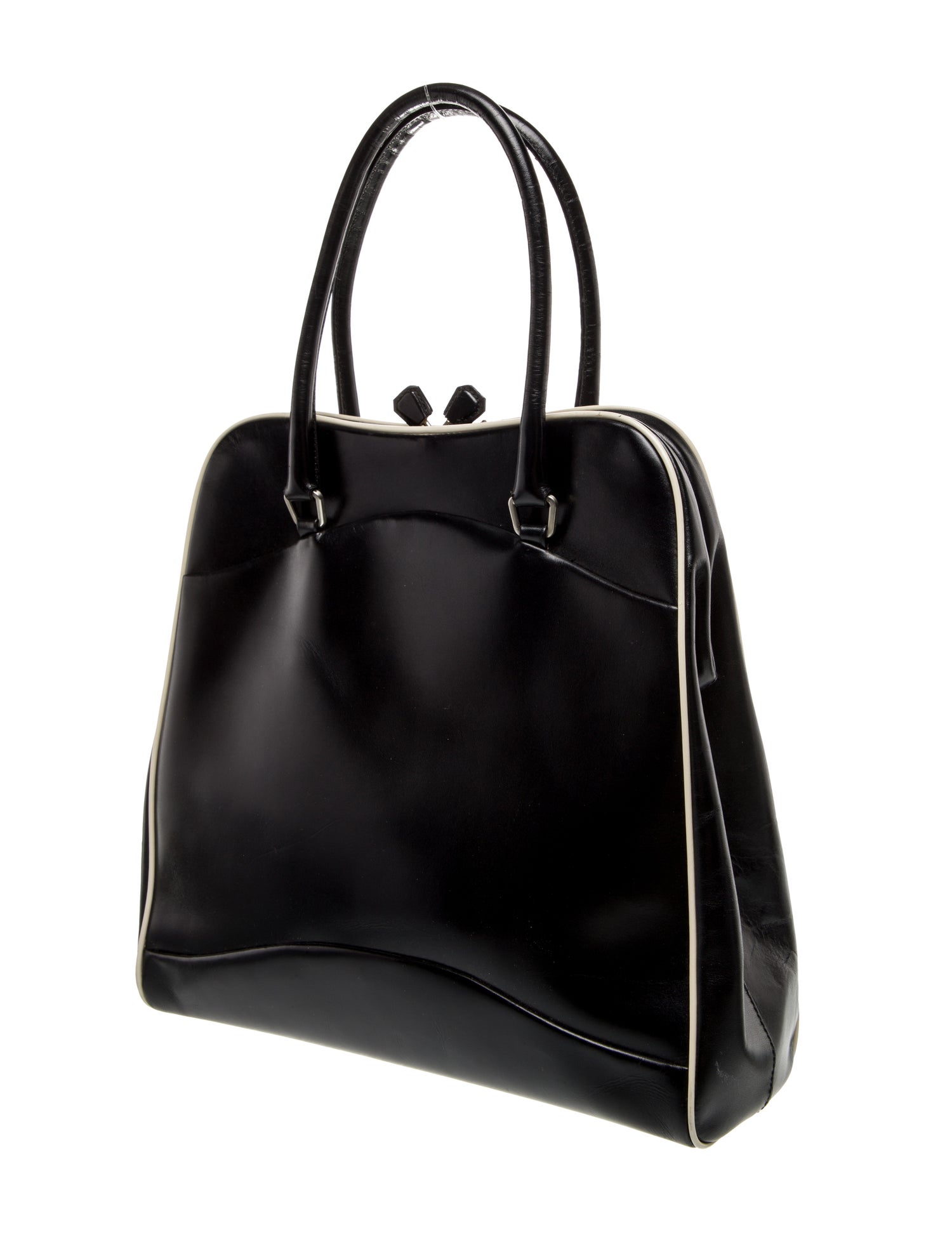 Prada Enameled Metal Triangle Top Handle Bag