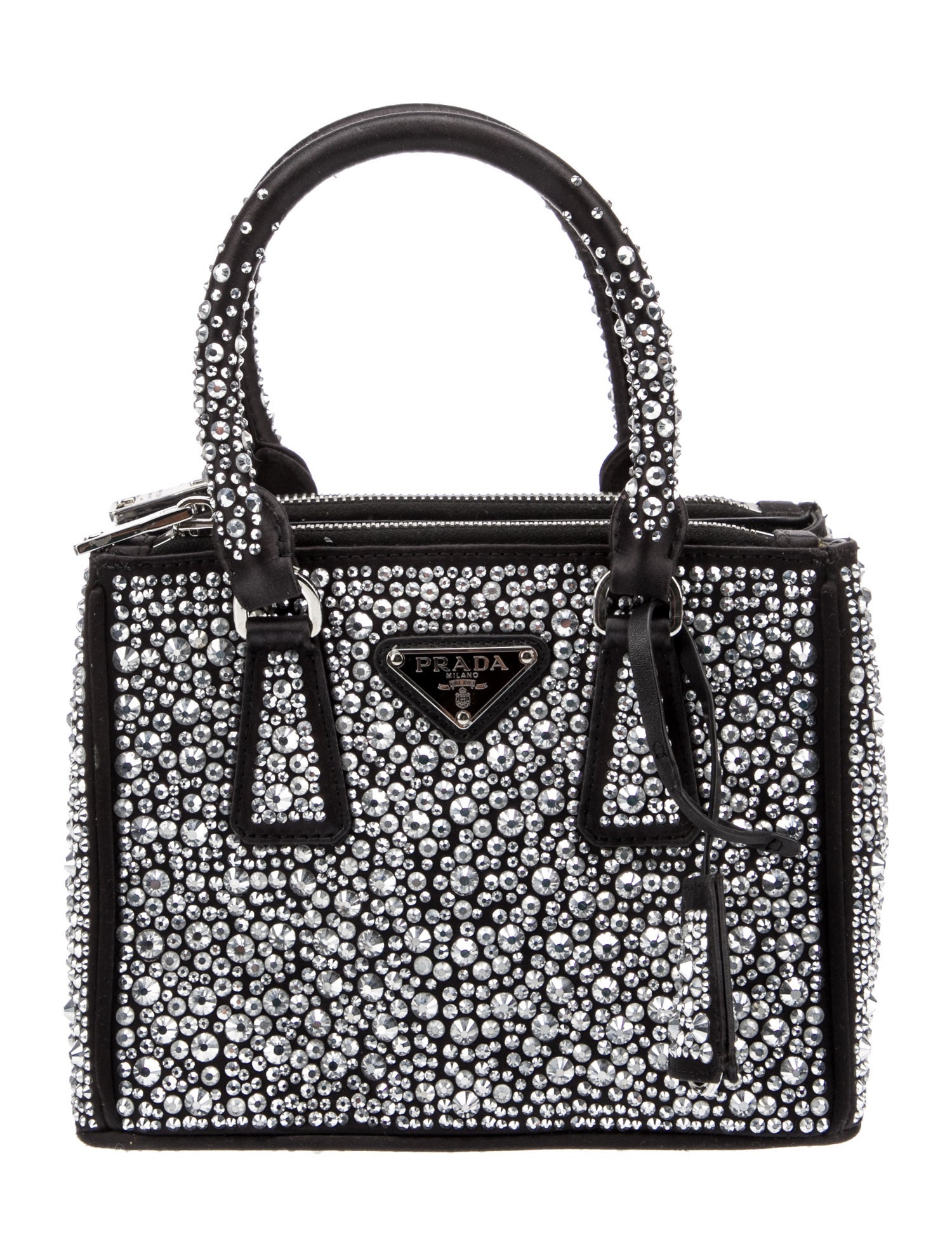 Prada Enameled Metal Triangle Galleria Double Zip Mini