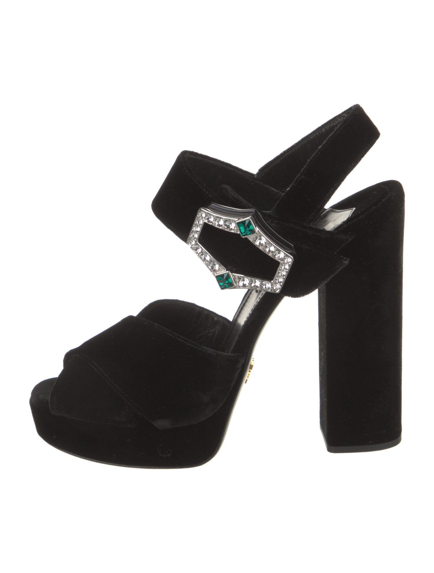 Prada Velvet Crystal Embellishments Slingback Sandals