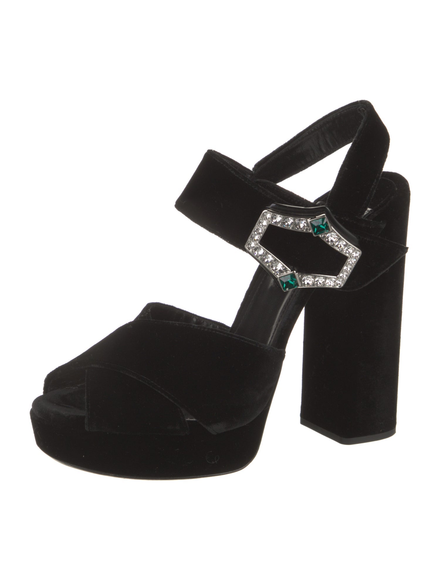 Prada Velvet Crystal Embellishments Slingback Sandals