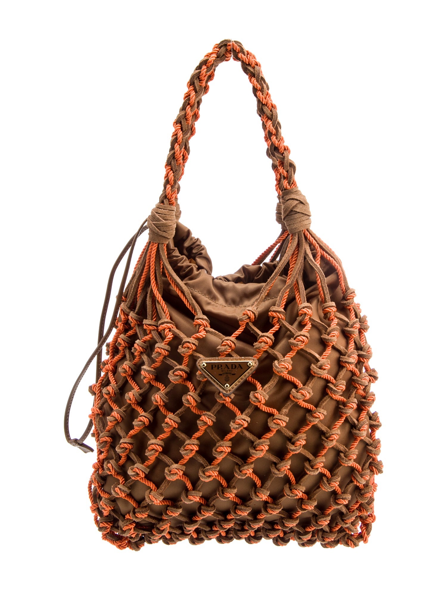 Prada Enameled Metal Triangle Macramé Small