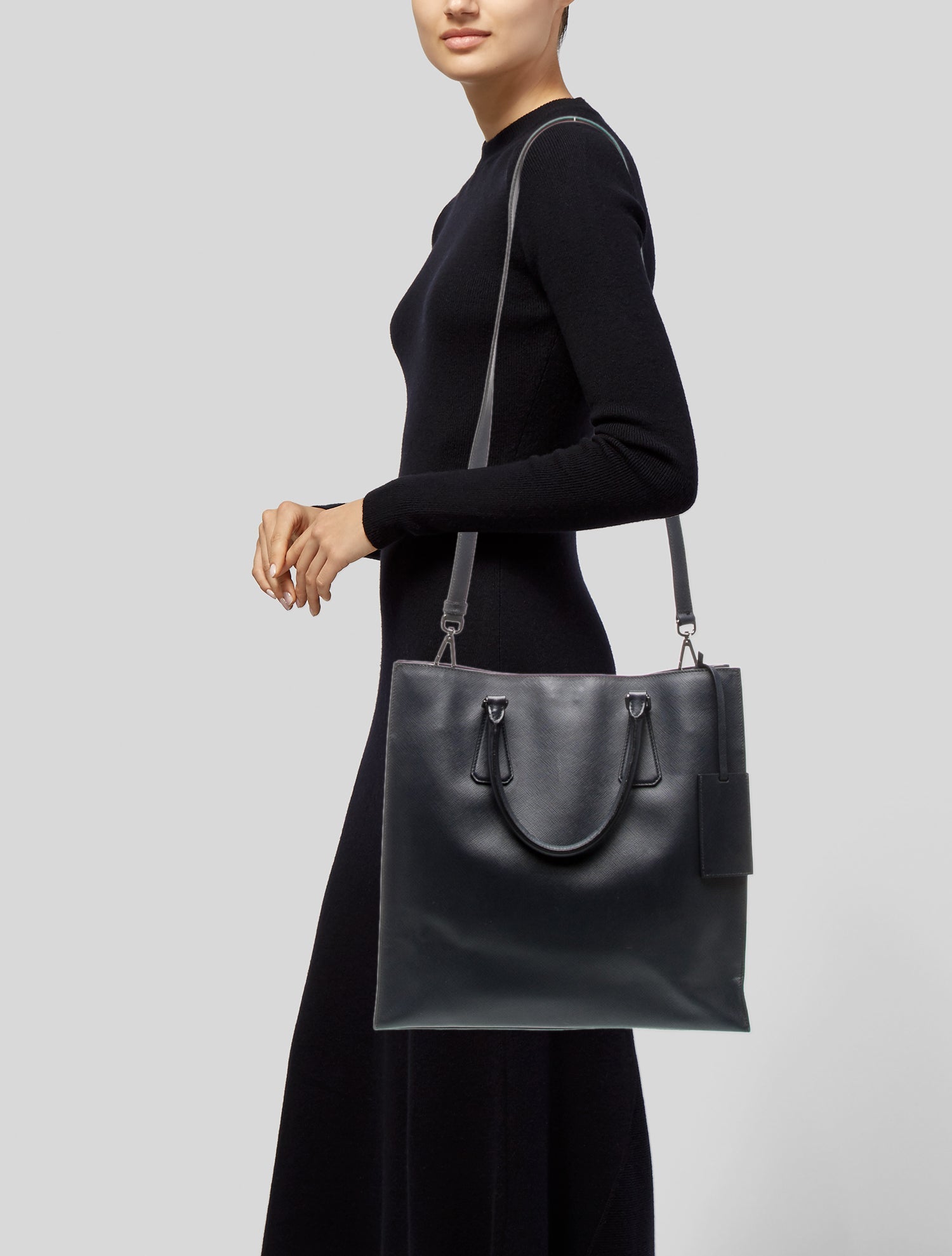 Prada Enameled Metal Triangle Galleria Double Zip