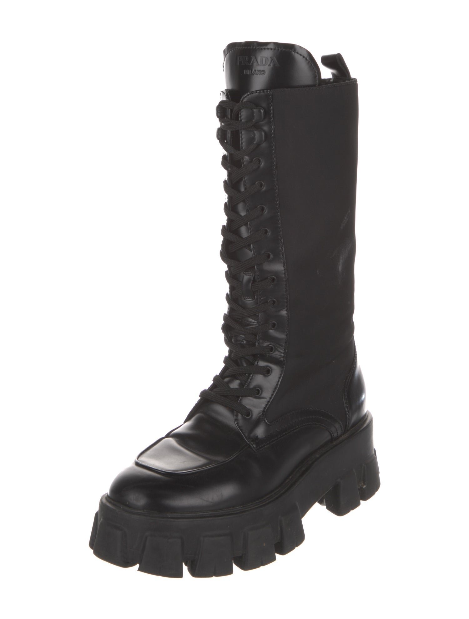 Prada Leather Printed Combat Boots