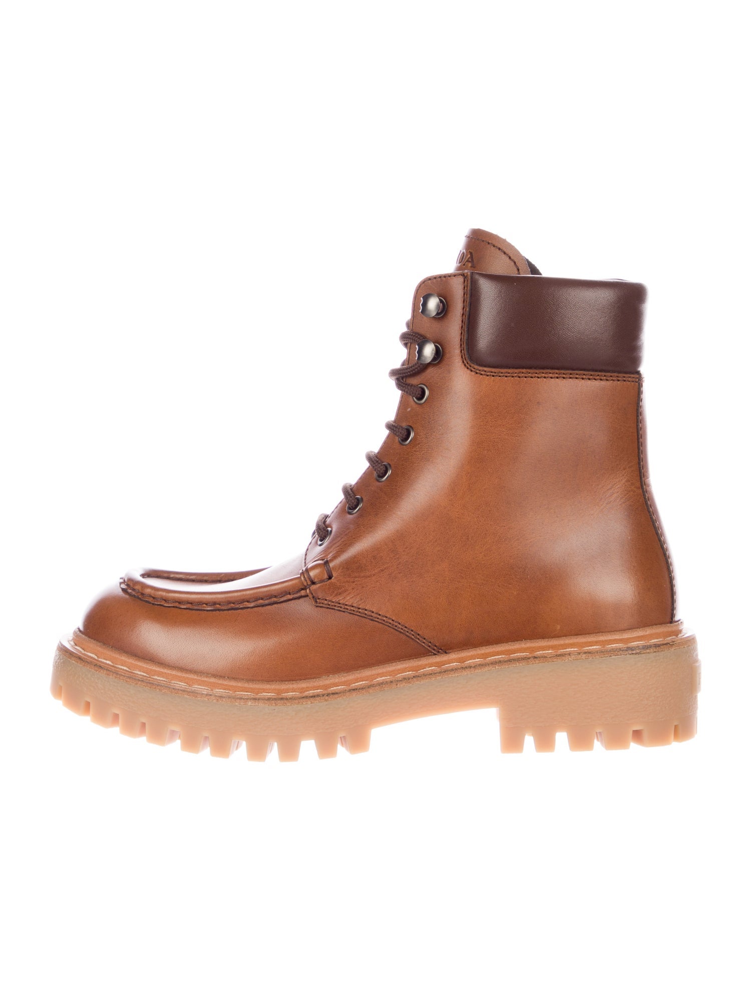 Prada Leather Colorblock Pattern Combat Boots