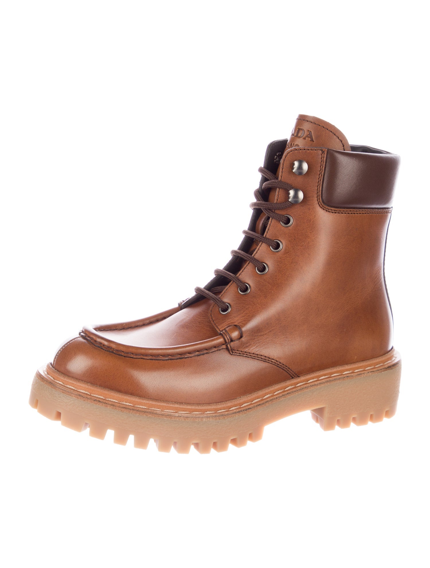 Prada Leather Colorblock Pattern Combat Boots